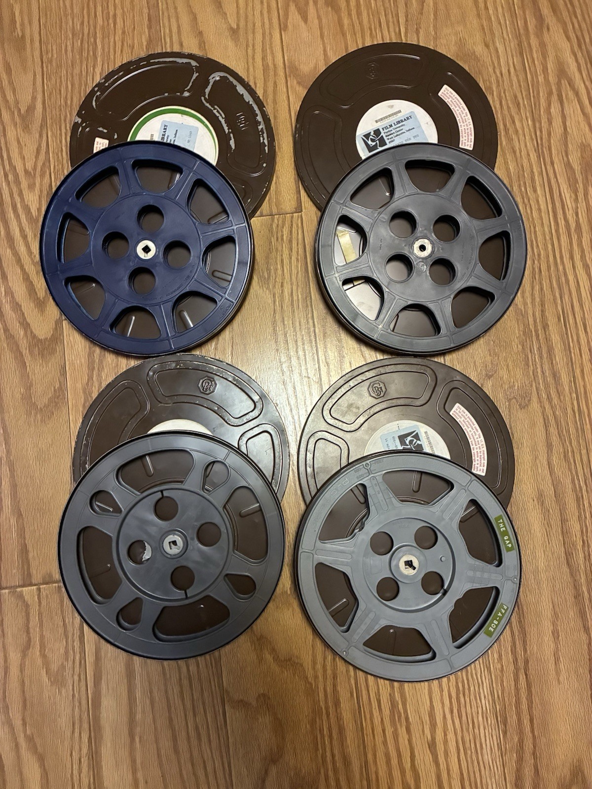 Lot Of 4 GOLDBERG BROS Steel 16mm Film Cans & Plastic Reels 9.5”