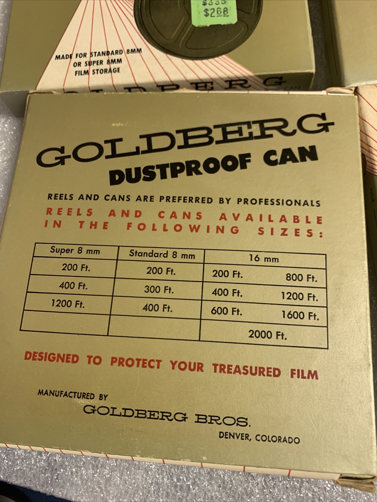 Lot of 8 Vintage Goldberg 200 Foot 8 MM Super 8 Dustproof Cans 2C8 NIB