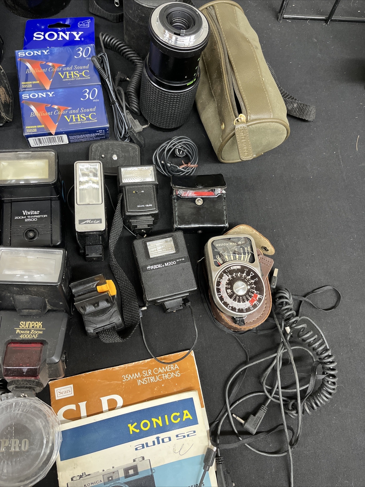Vintage Lot Of Camera Accessories, Lenses, And Flashes