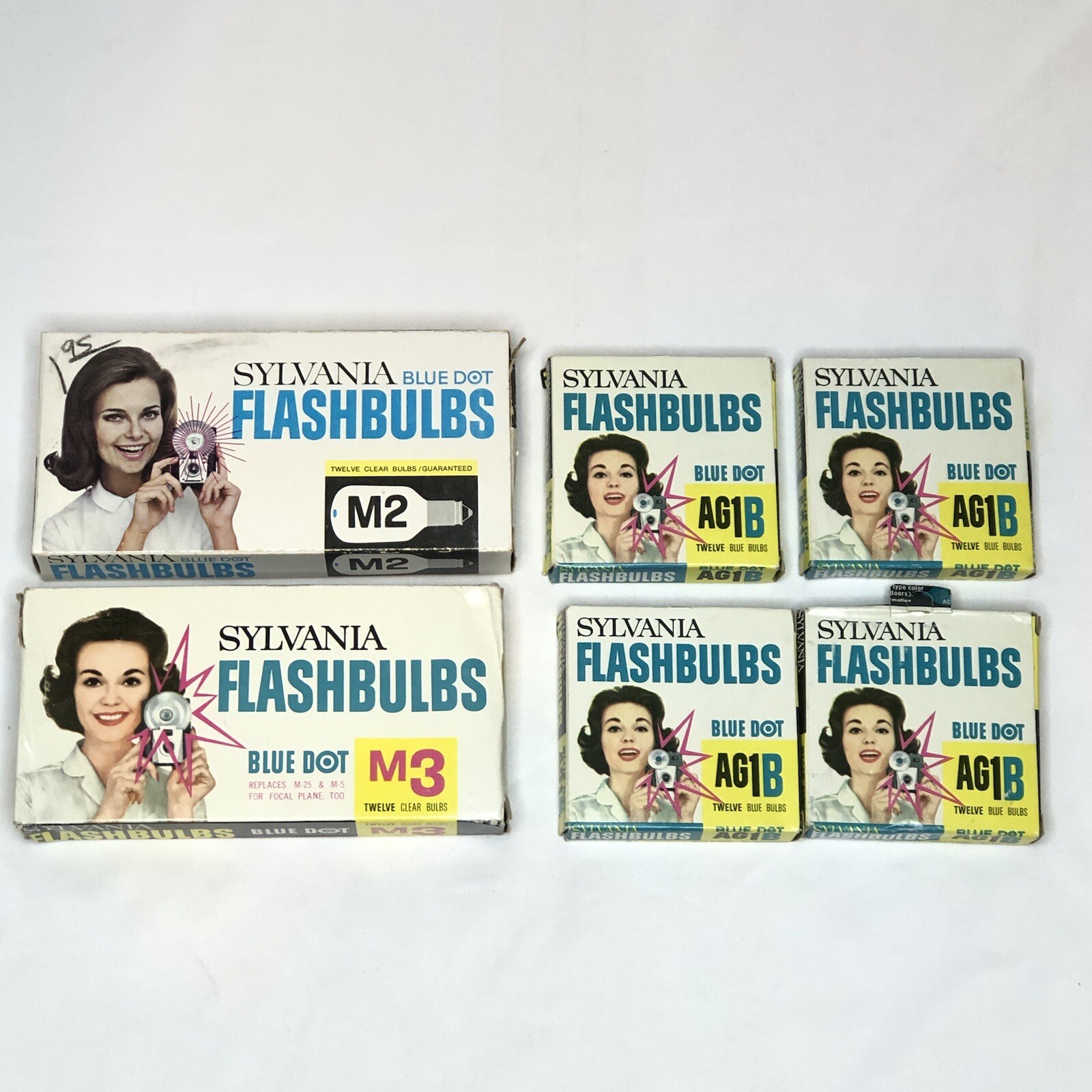 Vintage Sylvania Flashbulbs Blue Dot M2 M3 AG1B Bulbs Lot Assorted Mixed