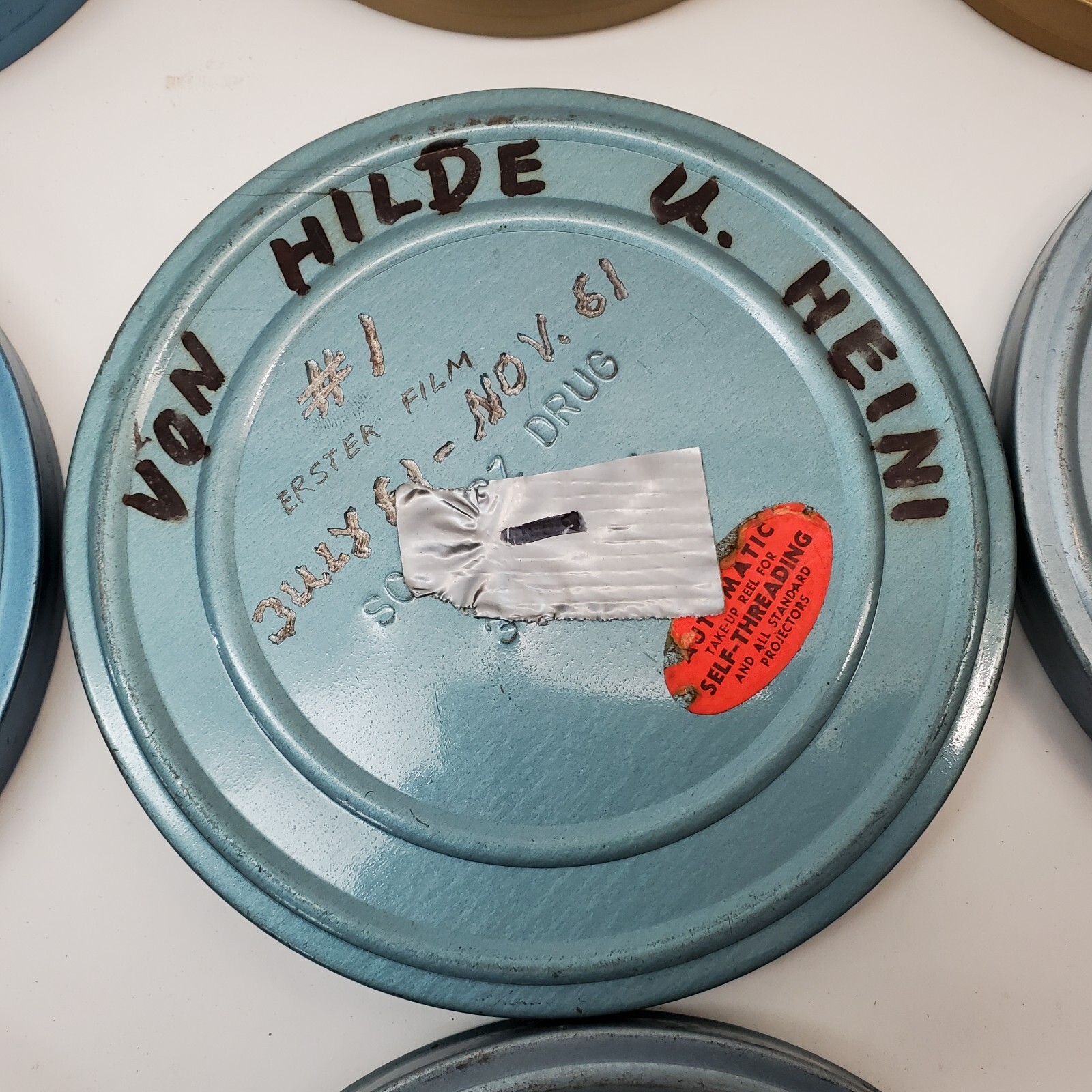 Vtg 1960s 8mm Film Reels Can w/ Metal Storage Container German Family Volkswagen
