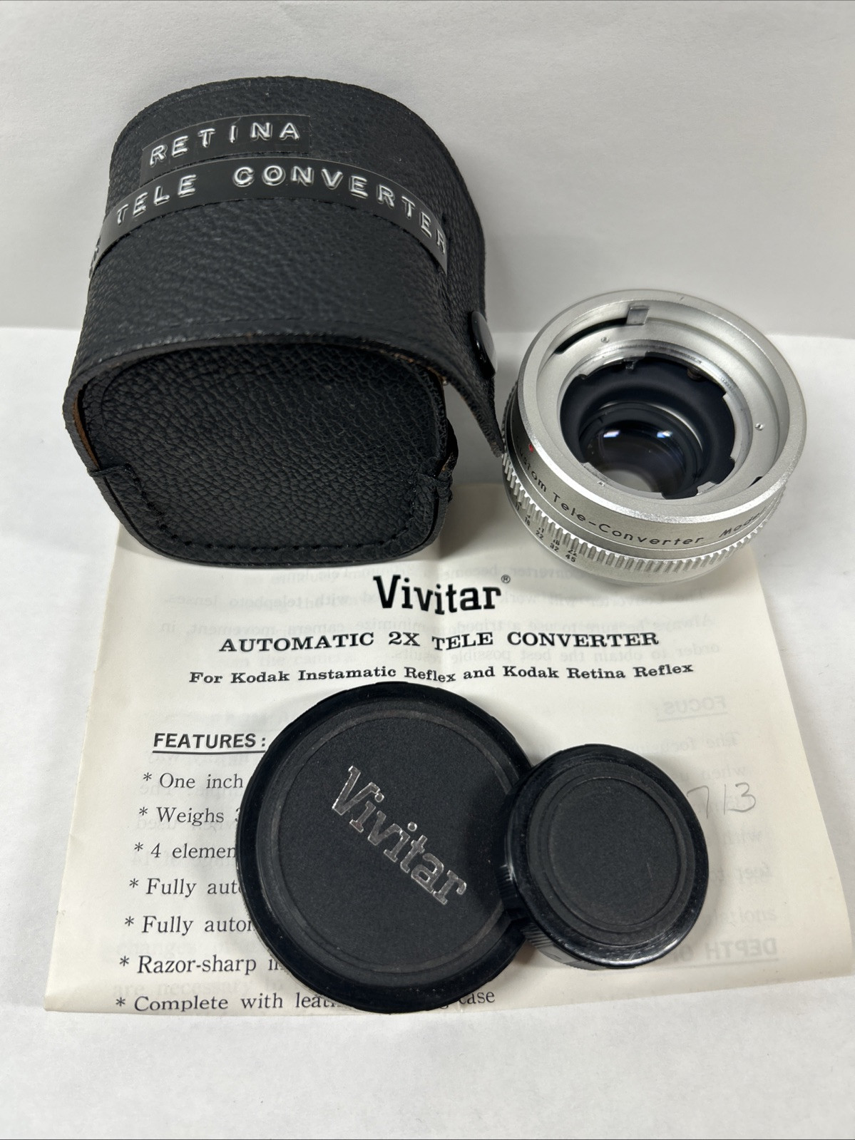 VIVITAR LOT-Auto 2X Tele-Converter #2X-18;Close Up 58mm (3) Lens #1-3;Flash #180