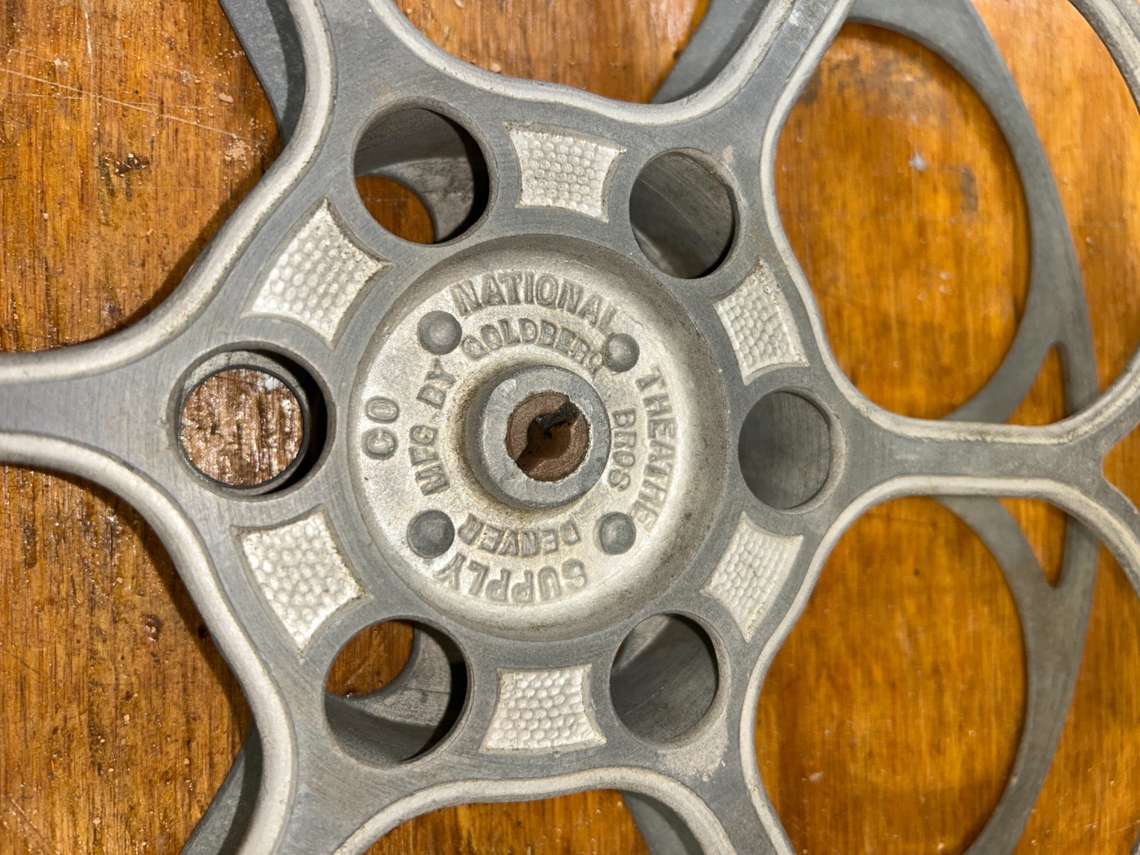 Vintage National Theater Supply Goldberg Bros 15″ 35mm Aluminum 6-Hole Film Reel