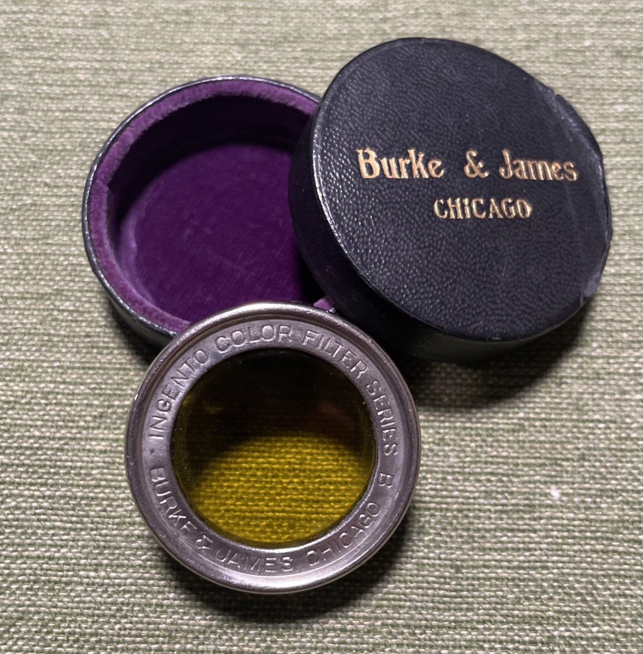 Vintage Burke & James Ingento Color Filter Series B Yellow With Original Case