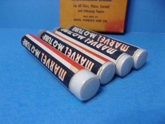 Antique Lot of 4 Boxes of Developing Powders Glass Tubes Photography Supplies