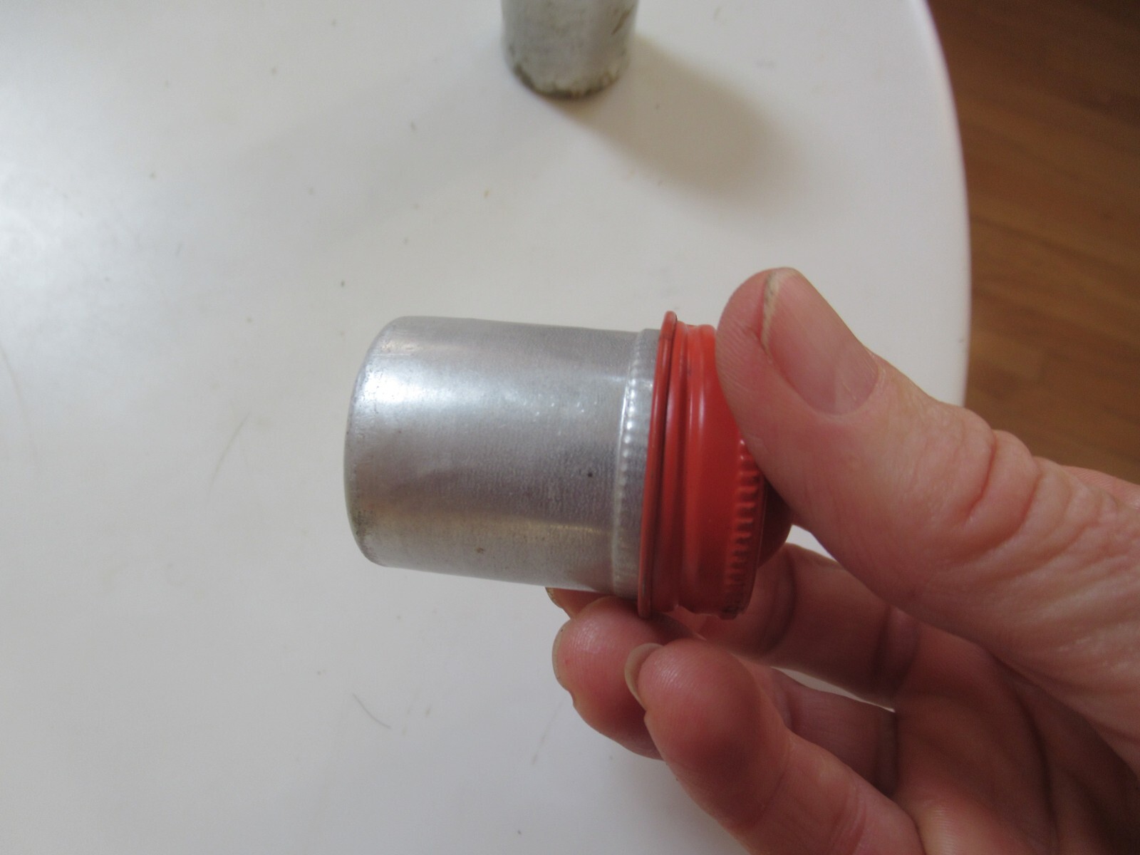 Lot of 2 Vintage Unbranded Camera Film Metal Canisters – Gray Top and Orange Top