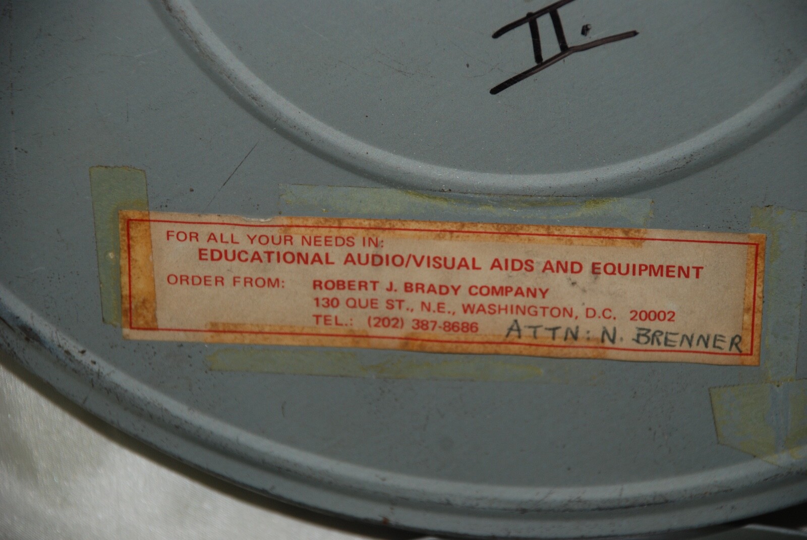 Vintage Gray Metal Movie Film Reel Can Canister Empty 10.75″ Bubba Power Play