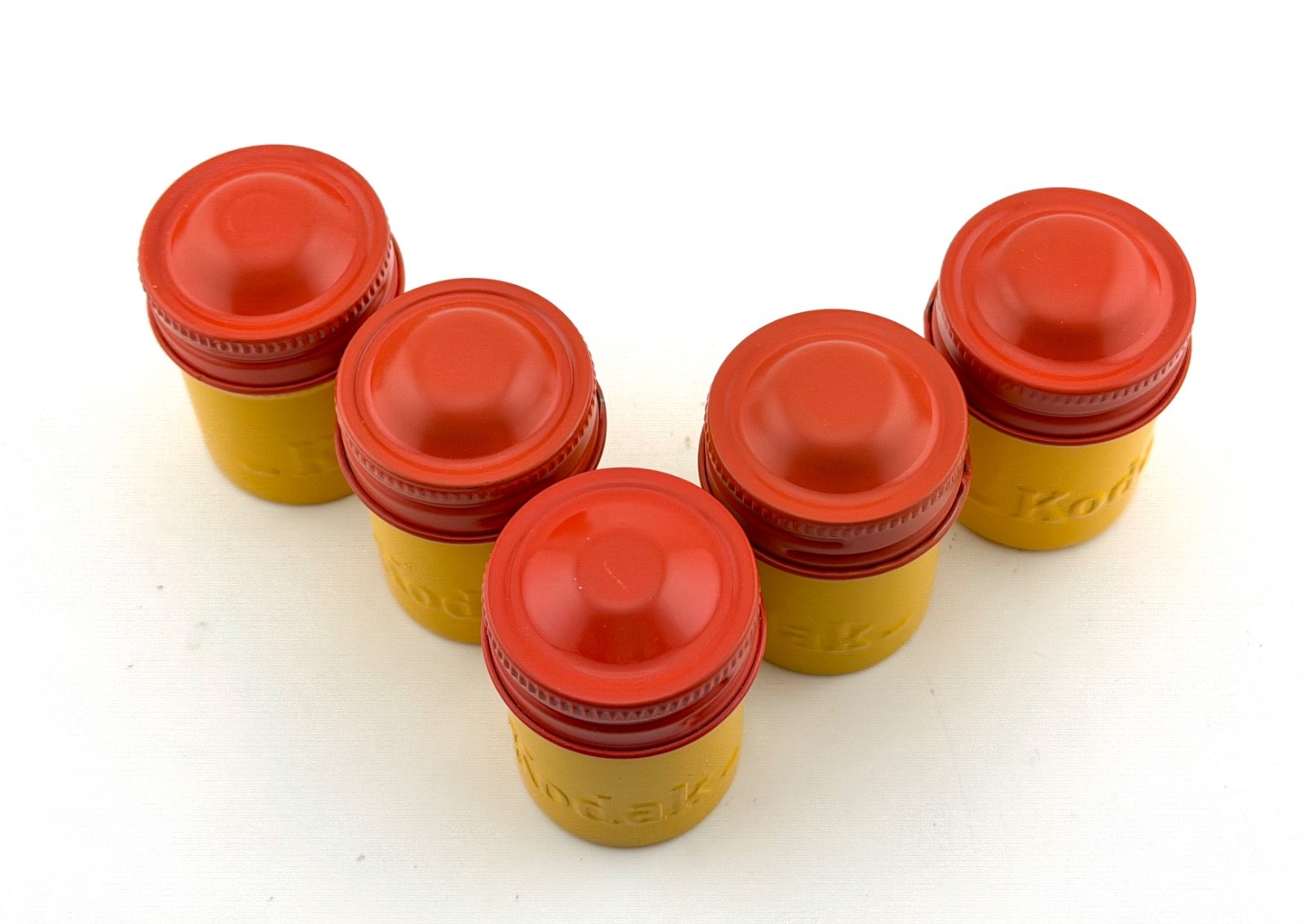 Lot of 5 Yellow and Red Kodak Metal Aluminum 35mm Film Can Canisters