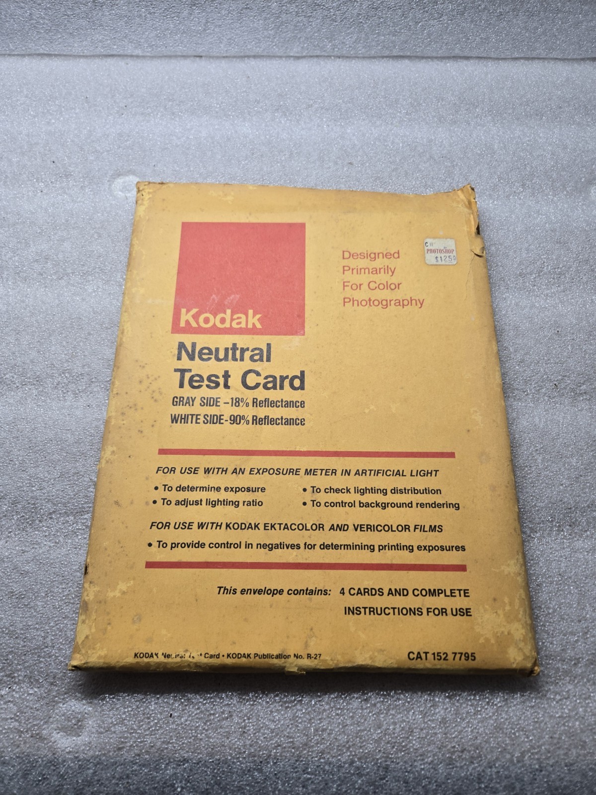 Vintage 1974 Kodak Neutral Test Card Cat 152 7995 4 Card & Complete Instructions