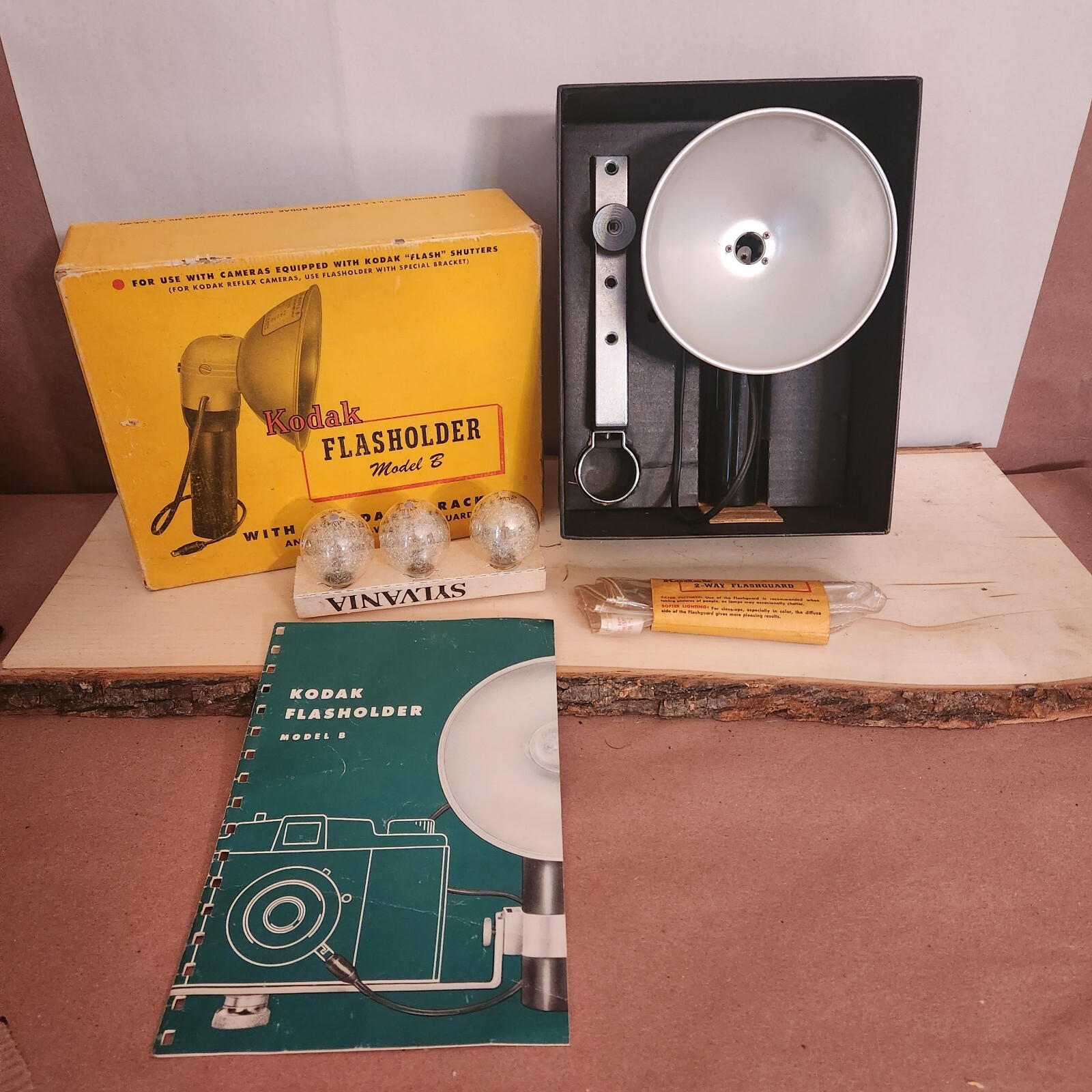 Vintage Kodak Camera Flasholder Model B WITH 2 FLASHGUARD AND BULBS