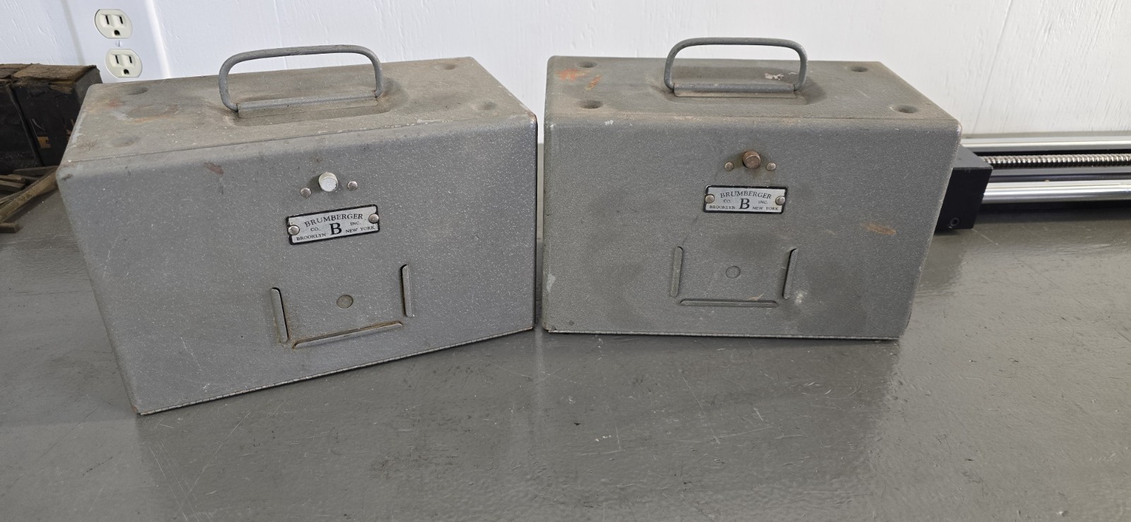 Brumberger Reel to Reel Metal Storage Case B Film Case Lot Pair