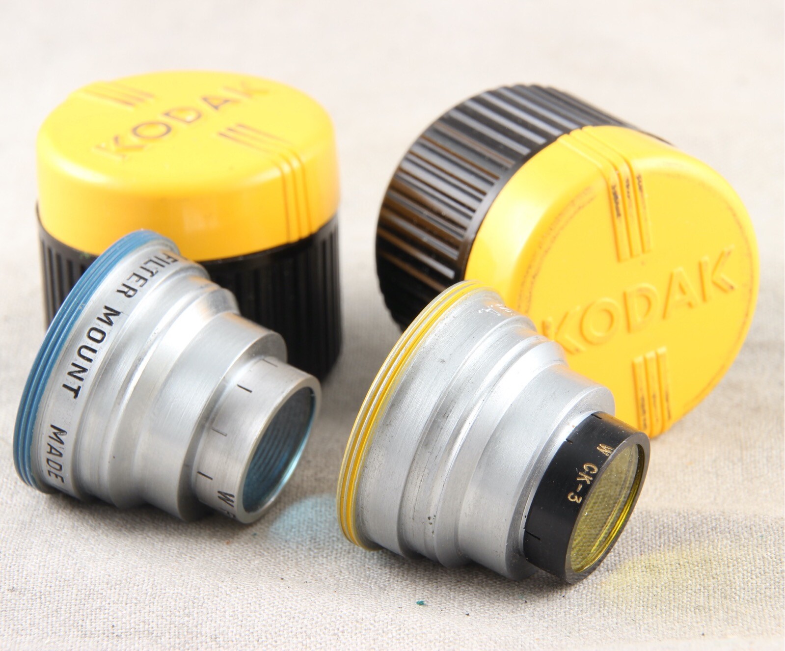 Two Vintage W Filter Mounts w Yellow and Blue Filters