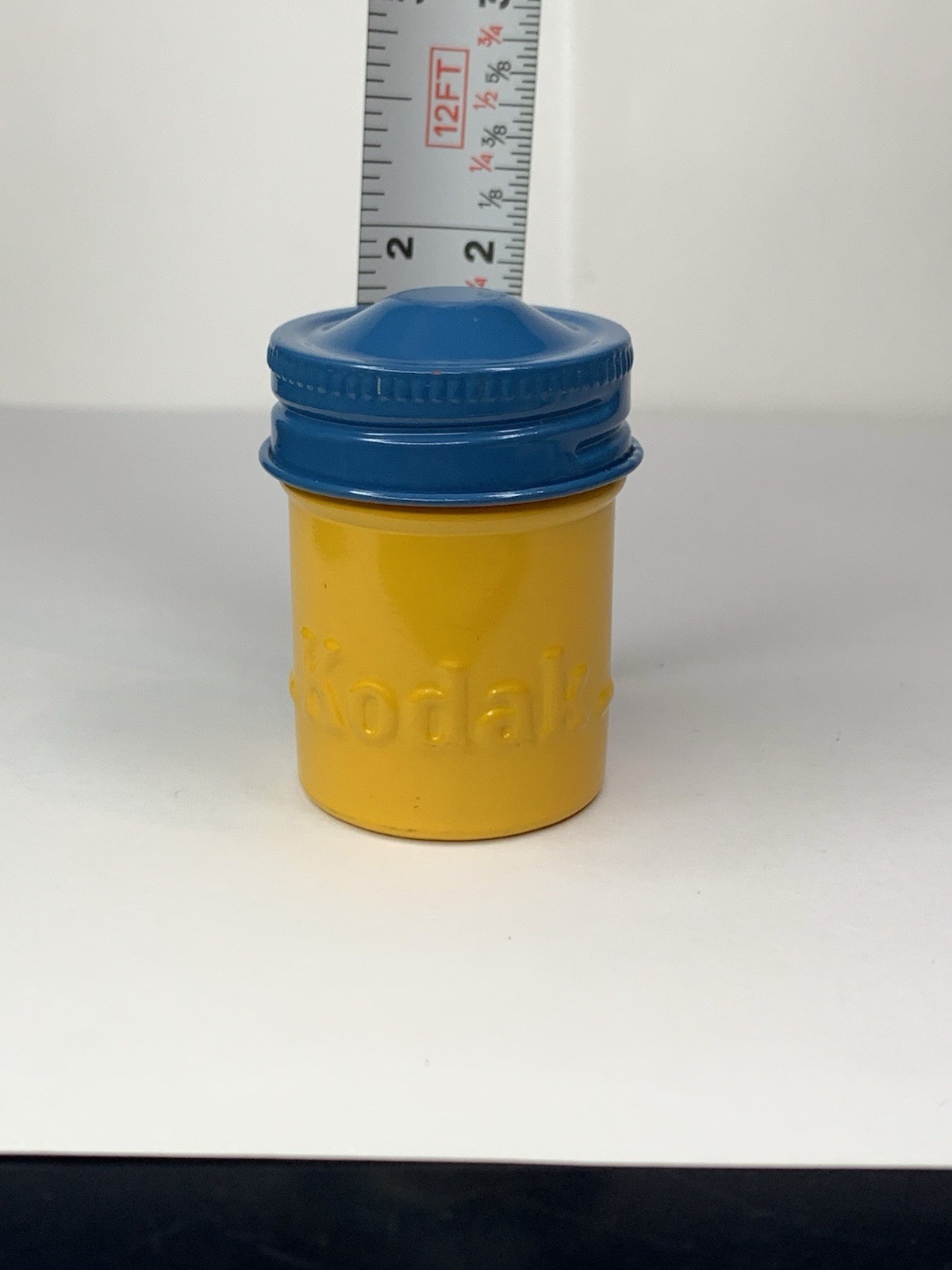 VTG Kodak Empty Metal 35mm Film Canister Yellow w/Blue Screw Top for Ektachrome