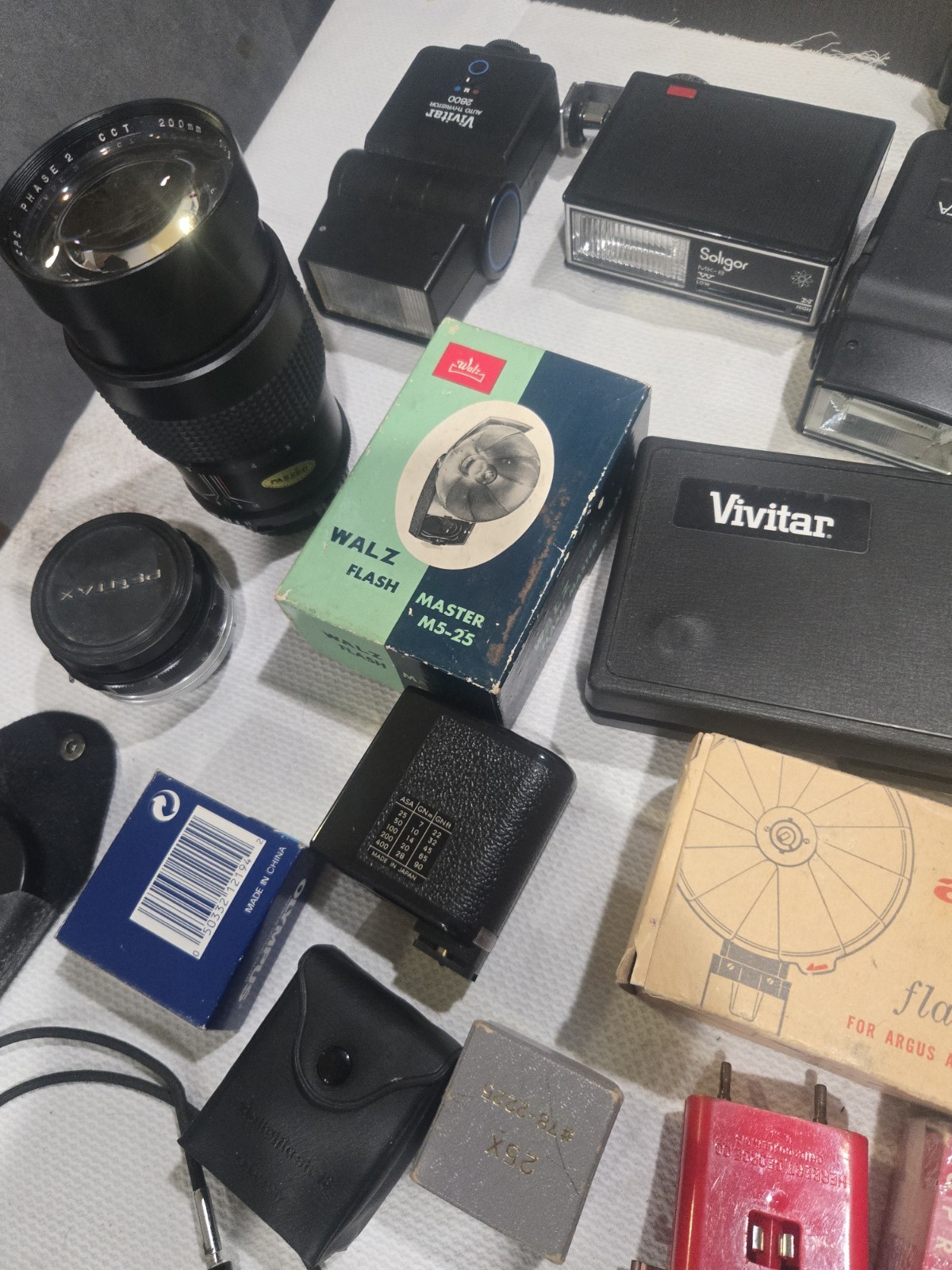 Huge Vintage Camera Accessory Lot Flashes Film Meters Filters Tripods Manuals