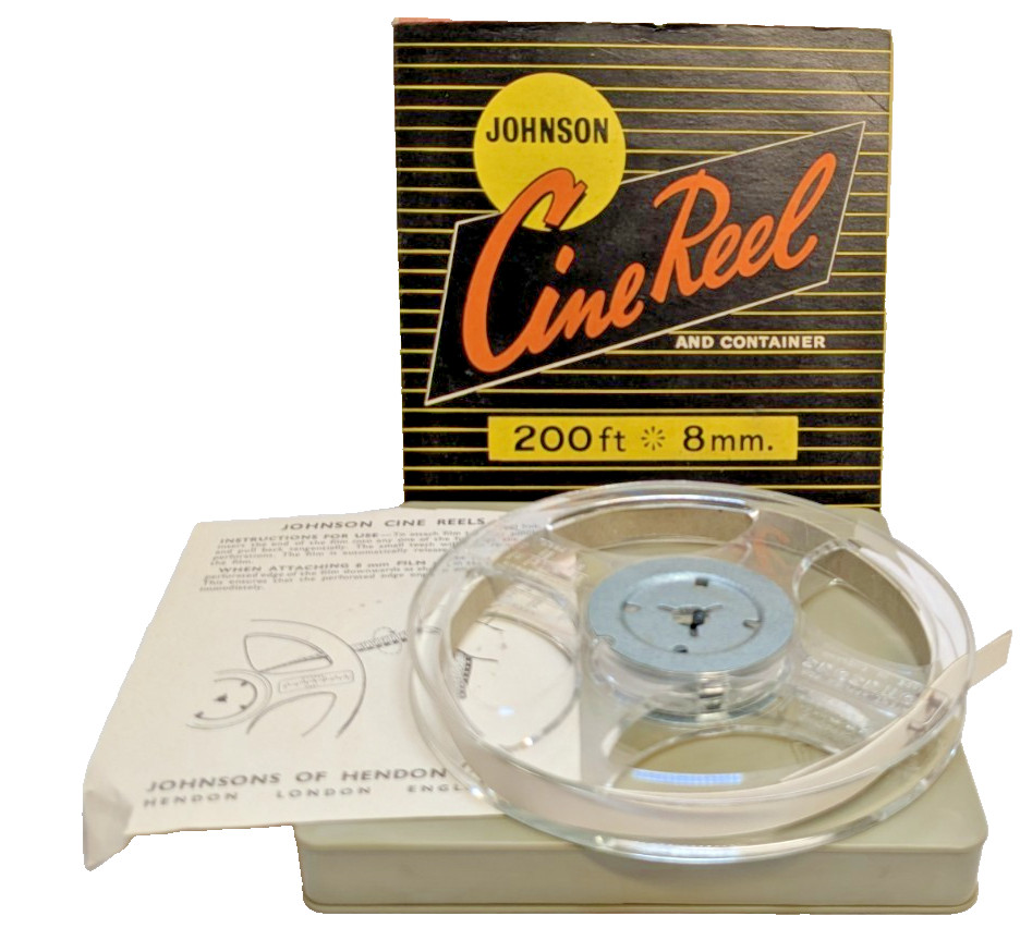 1x 5″ / 200FT 8mm JOHNSON Reel & BOXED Cine Film Reel Empty Take Up Spool