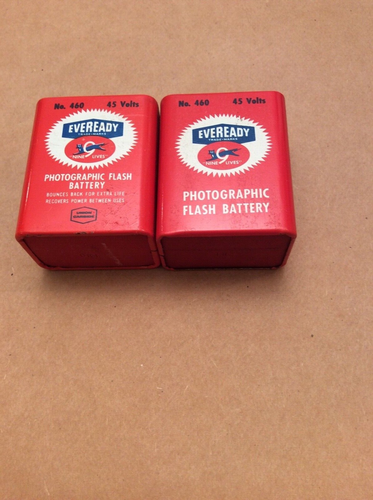 Two EVEREADY Vintage Black Cat 9 Lives #460 Photographic Flash Battery 45 Volt