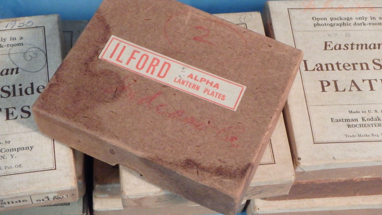 Eastman Lantern and Ilford Glass Slide Plate boxes Lot of 10 NO SLIDES