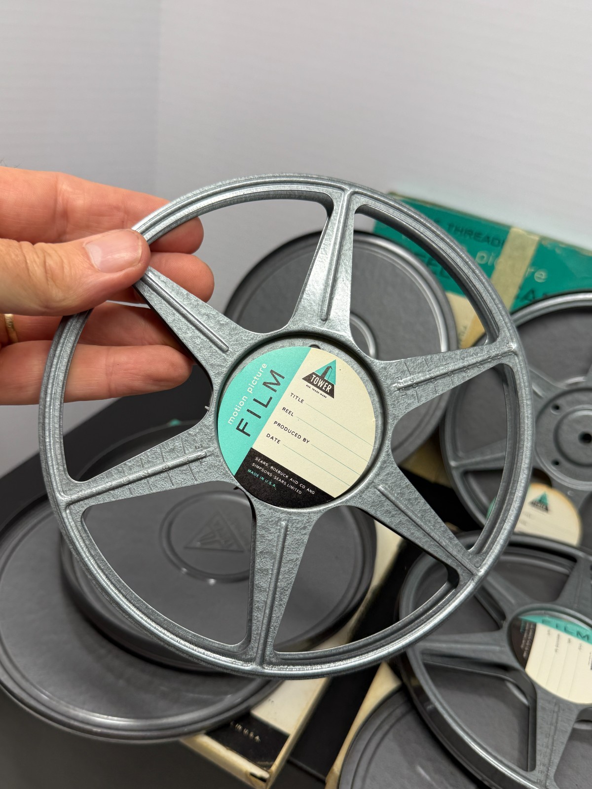 Vintage New NOS Set of 3 Tower 400ft 8mm Metal Film Reel & Can Set Sears Chicago