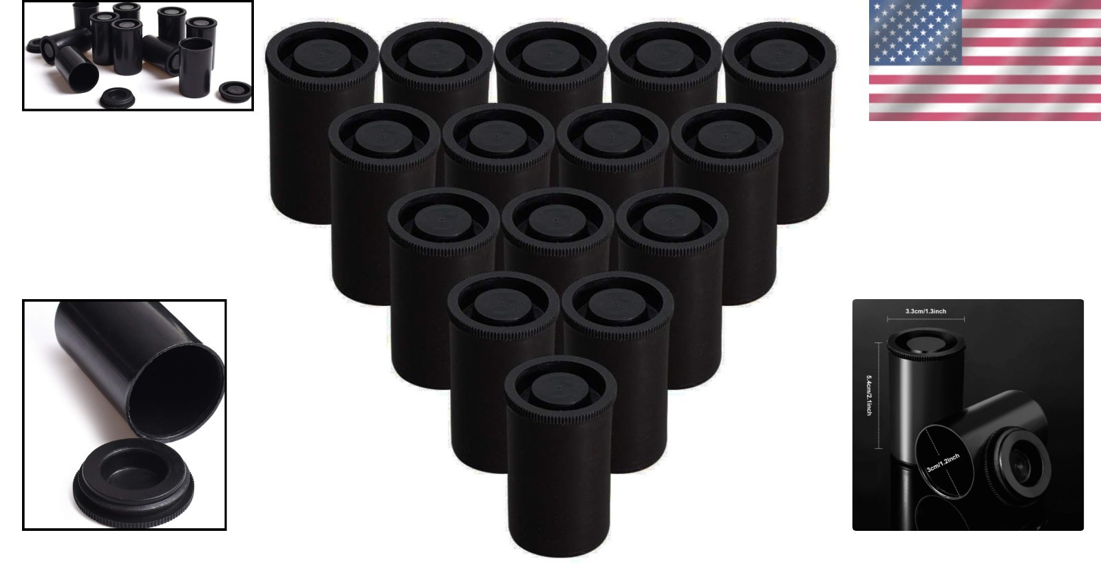 15 Pack Airtight Black Film Canisters – Durable Plastic Storage Containers