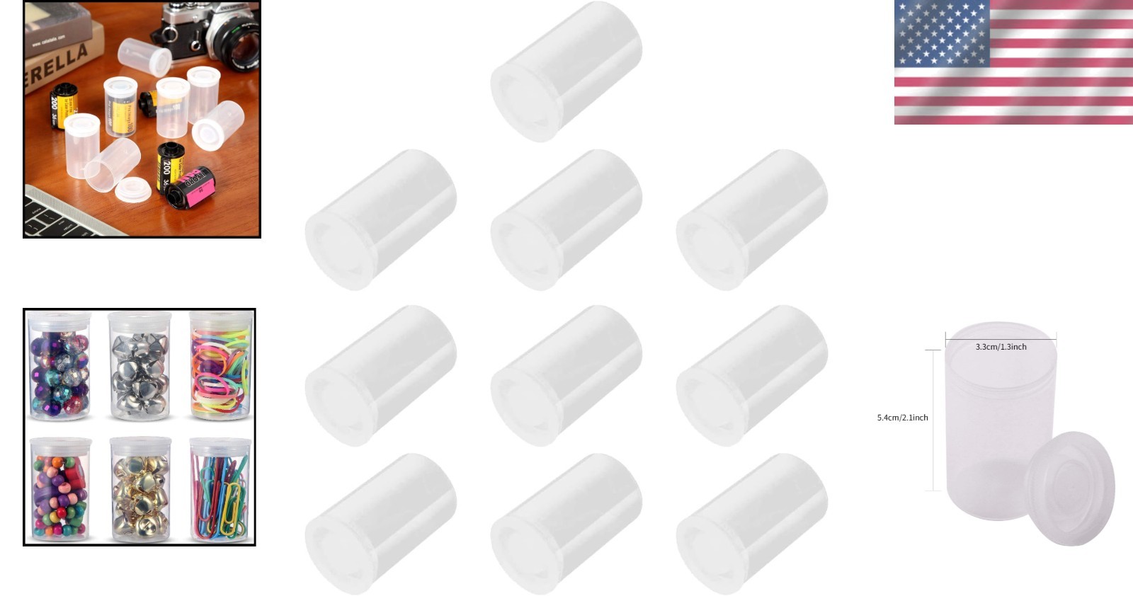 Lightweight 35mm Film Canisters with Lids – 10 Clear Storage Containers