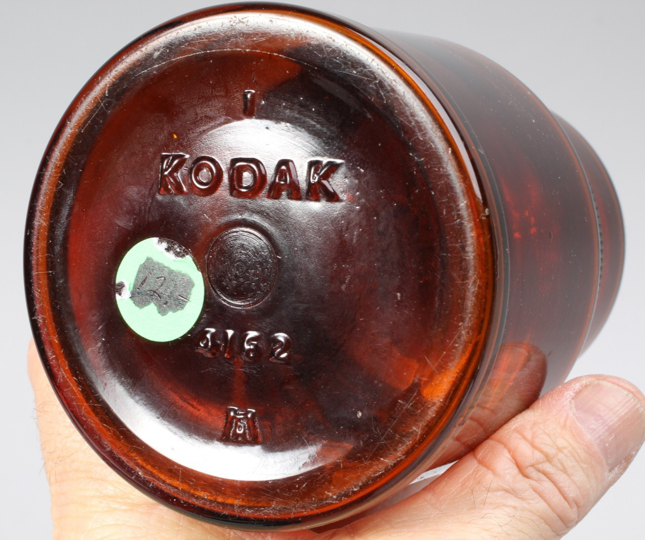 VINTAGE KODAK 4162 DUAL CHAMBER AMBER GLASS PHOTO CHEMICAL JAR CLEAN