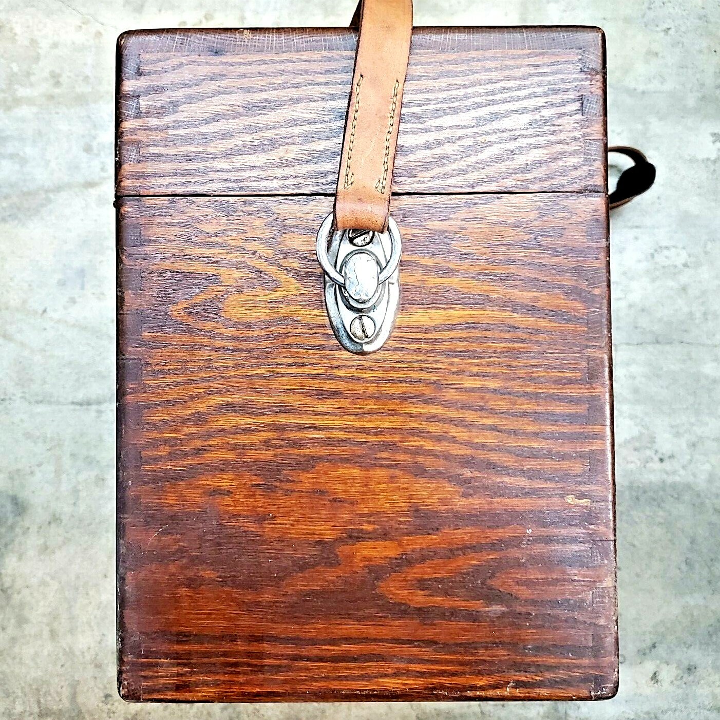 Vintage Heavy Duty Photographers Camera Accessories Box Oak w/Leather Strap