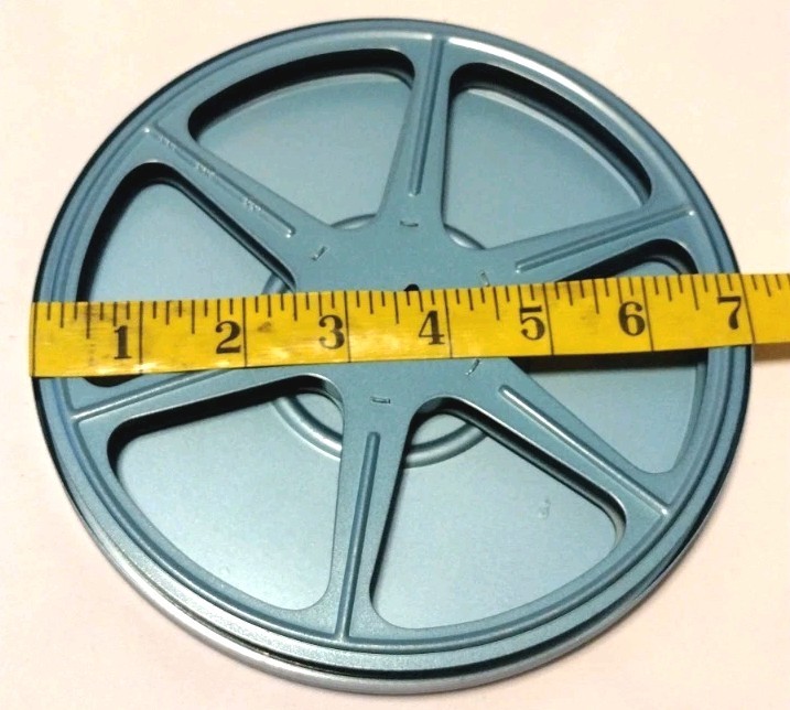 2 Vintage Blue Metal 8mm Film Reels and Canisters 6″ Compco 7″ No Name B2