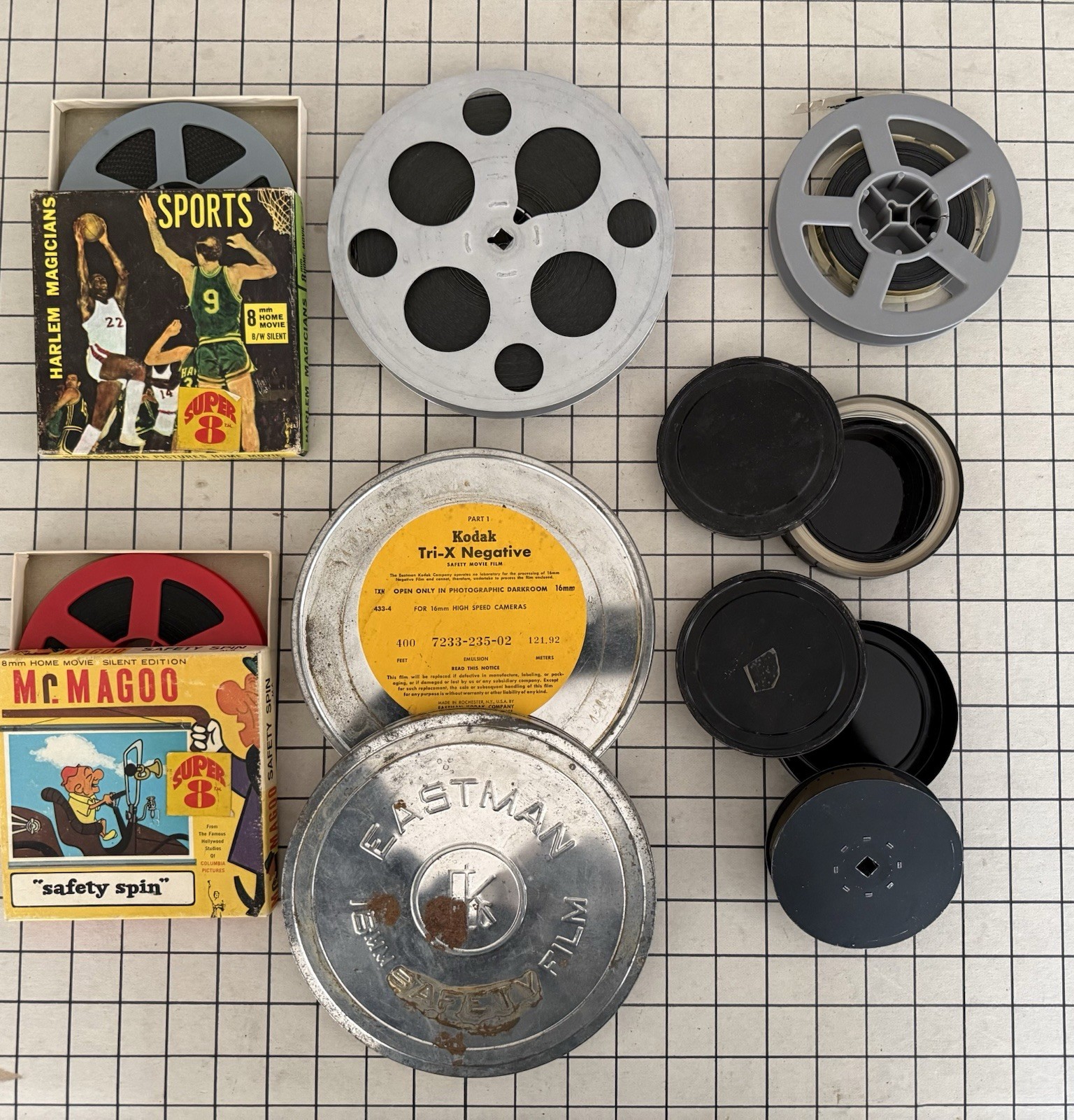 VINTAGE!!! Lot Of (31) Aluminum Embossed Film Canister Cans, Film, Reels +More.