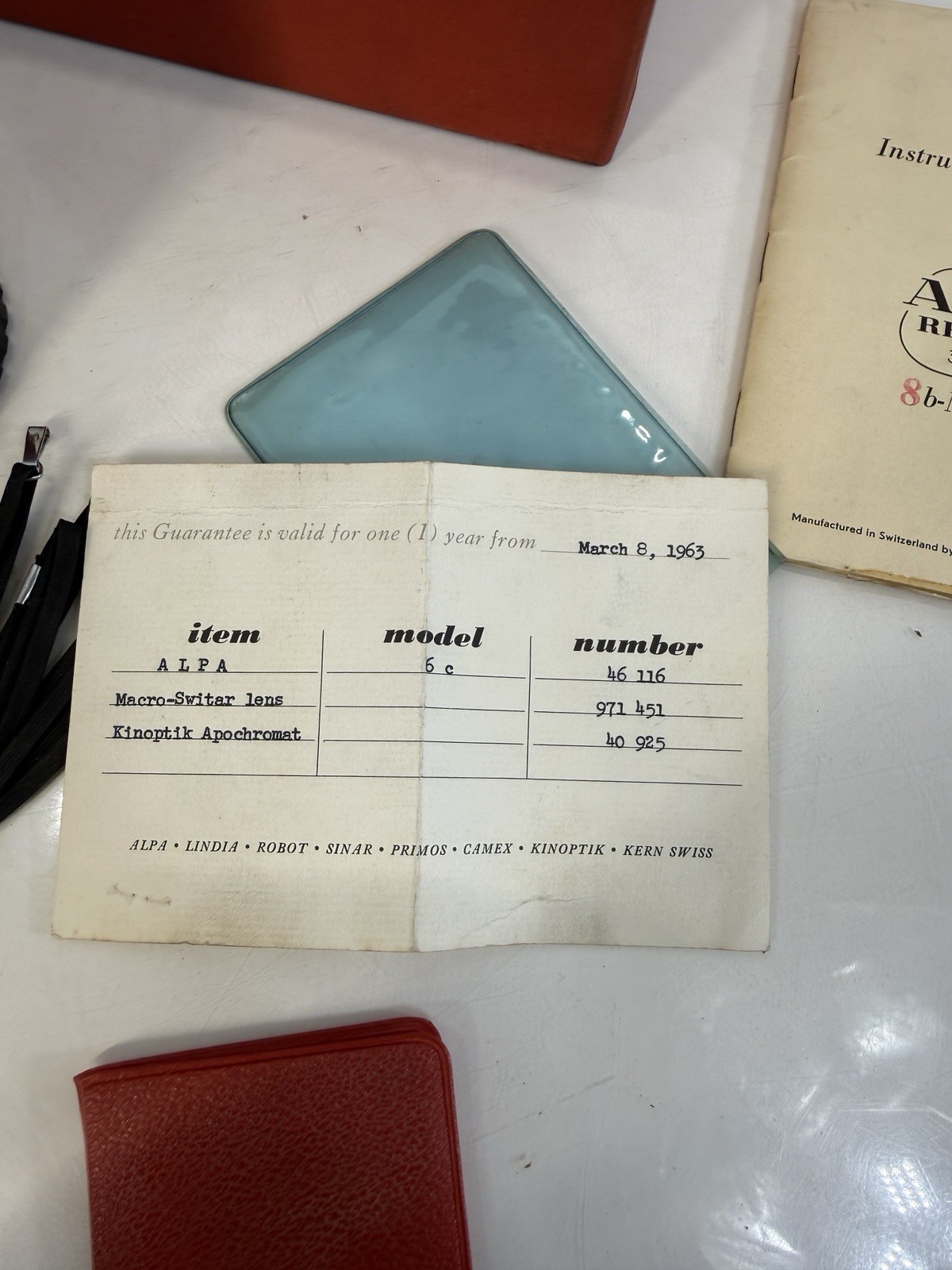 Vintage ALPA Reflex 8b Box Manual Lot w/ Kilfitt Test Plate Kinoptik Box GoldE