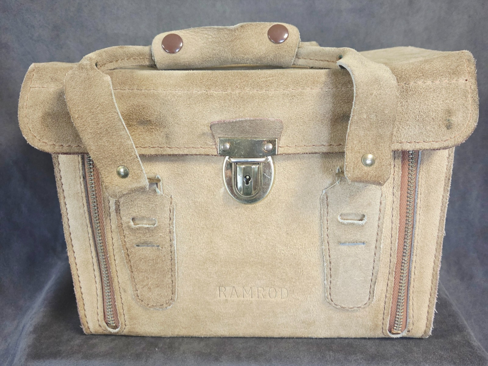 Vintage RAMROD Suede Leather Camera Bag 12×8.5×6 Made USA Cowhide Field Case