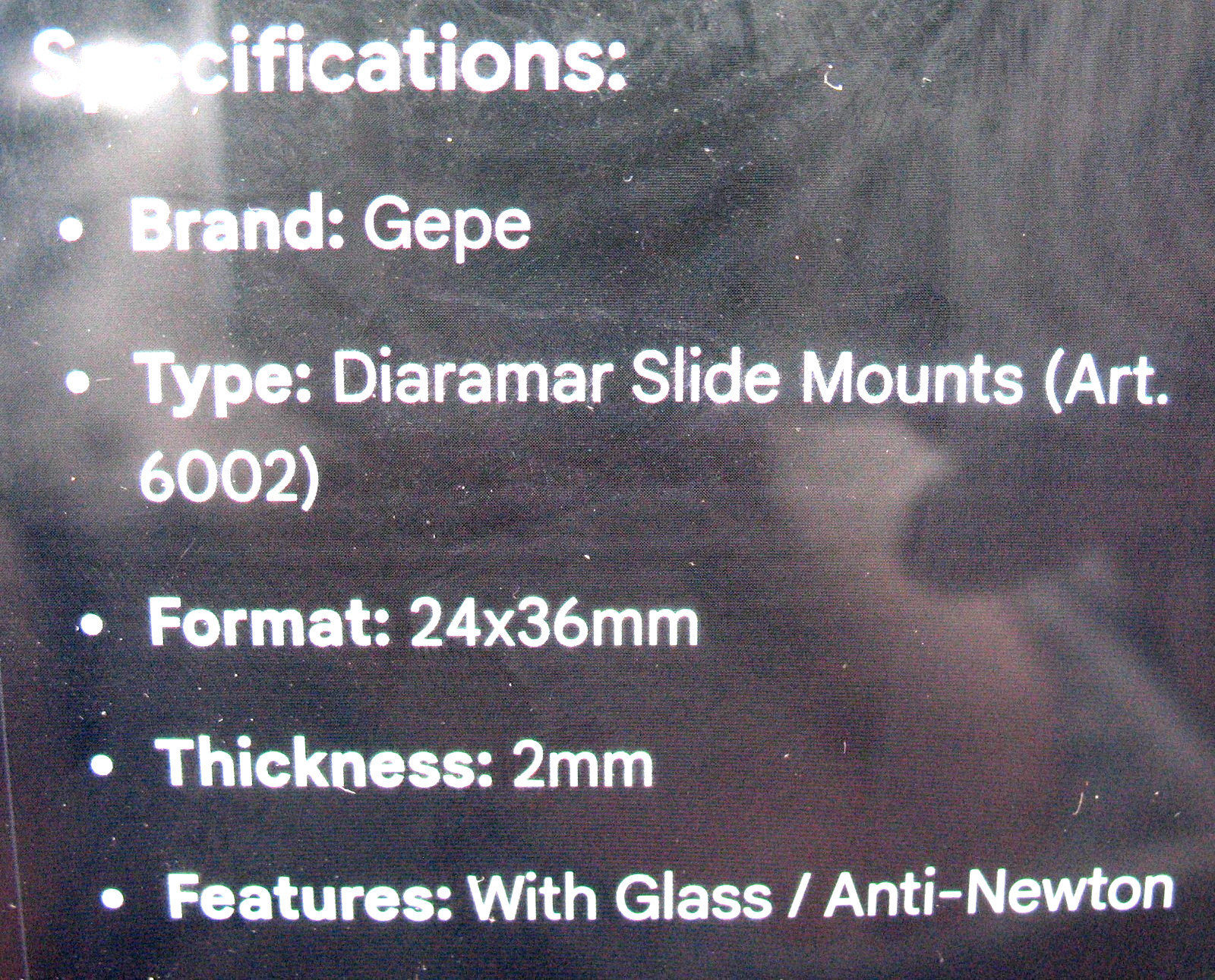 Vtg. NOS IOB Gepe Box of 20 2mm Slide Mounts w Antinewton Glass Made in Sweden