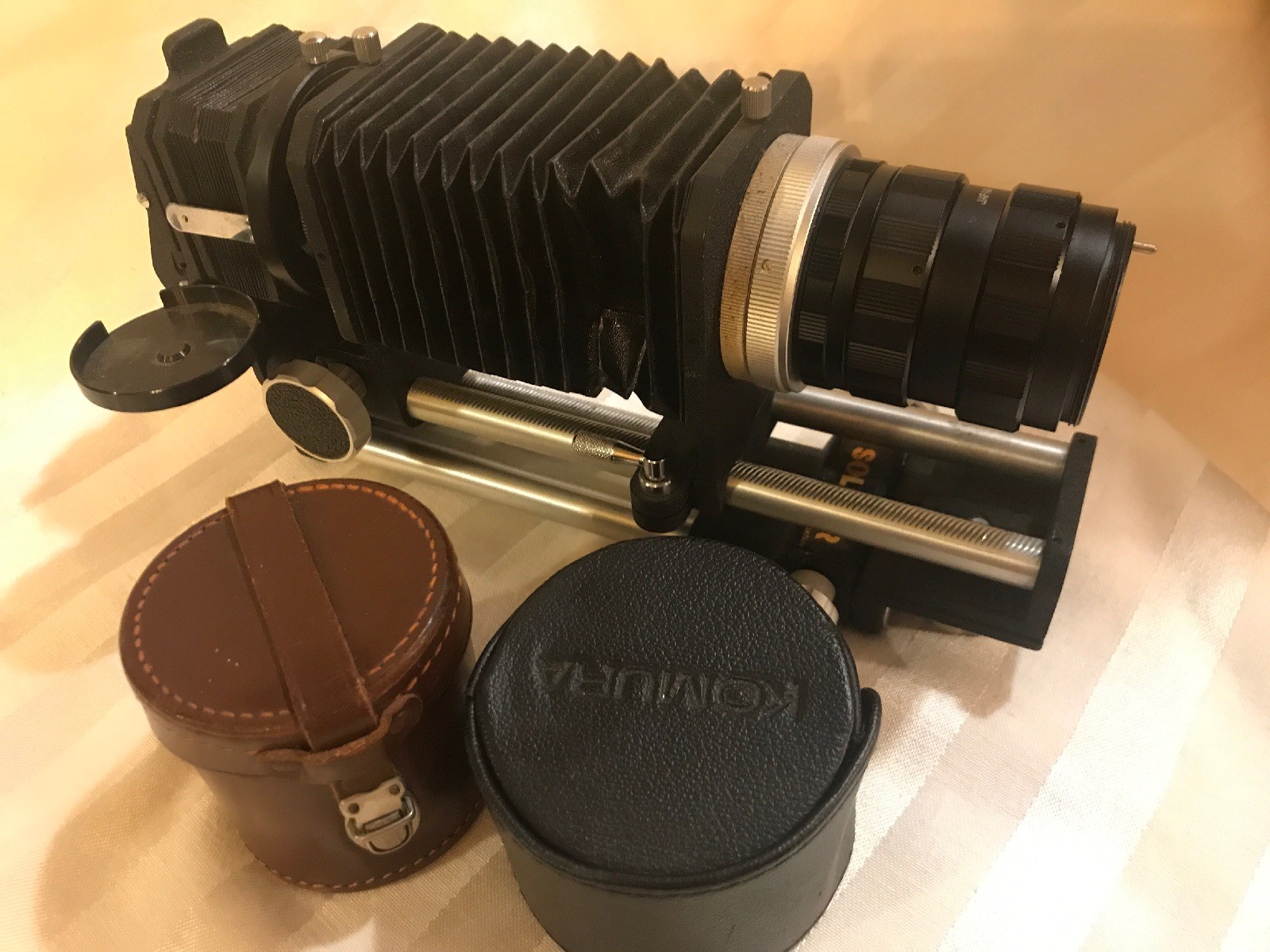SOLIGOR T-2 FLEXOMATIC INTERCHANGEABLE BELLOWS EXTENSION UNIT W/ MULTIPLE LENS