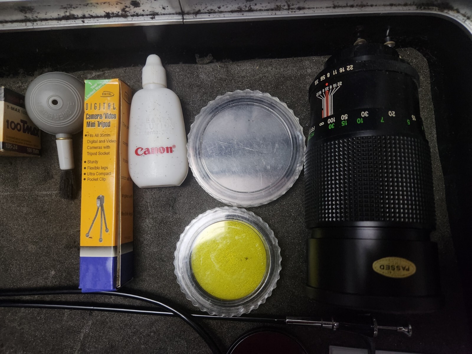 Vintage Camera Accessories With Case, Film, Lense
