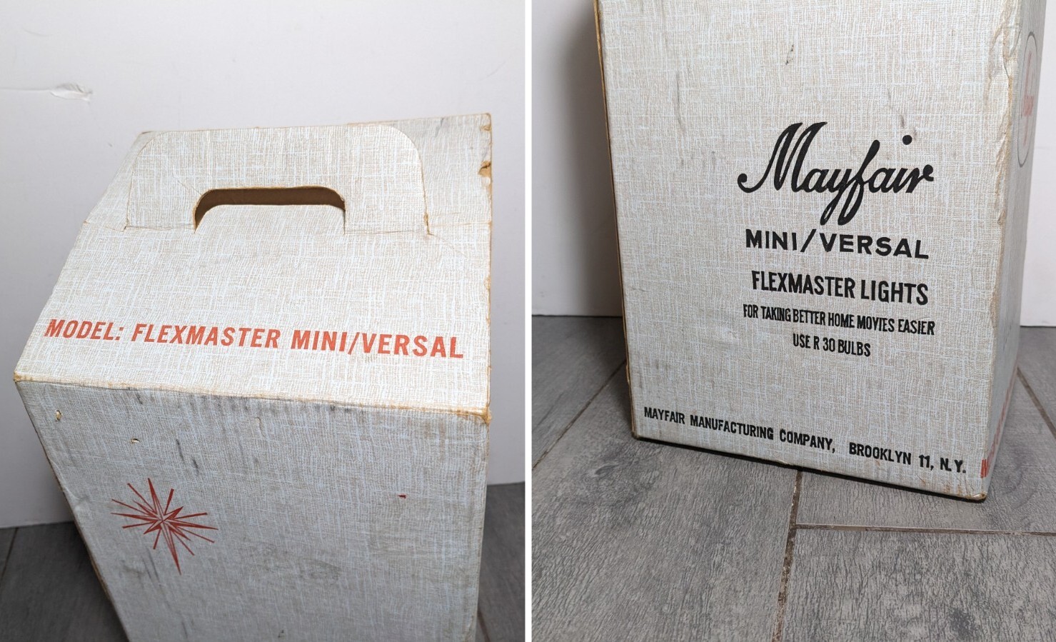 Vintage MAYFAIR Flexmaster Mini/Versal Home Movie Photo Camera Lights