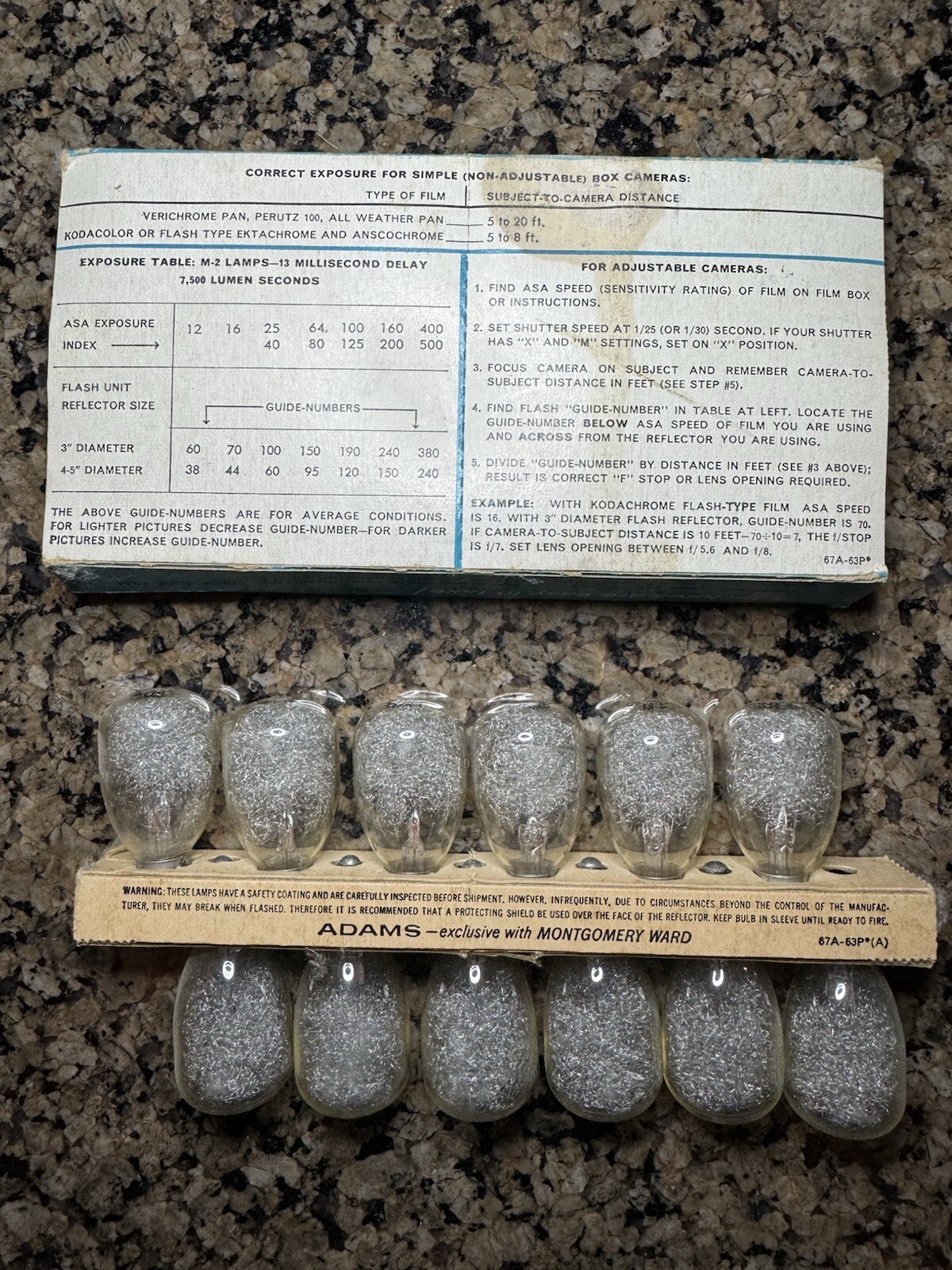 Vintage Box of 12 Adams Superflash M-2 Flashbulbs In Original Packaging
