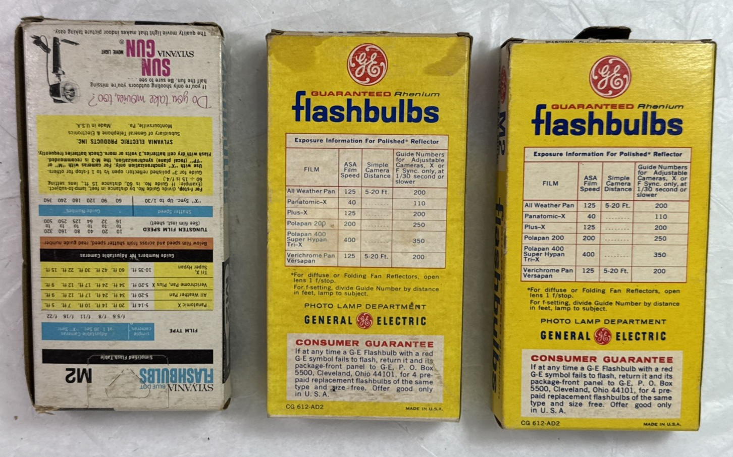 Lot Of 2 12 Pack VTG GE M2 Rhenium Flashbulbs & 1 Pack Of 10 Sylvania NOS