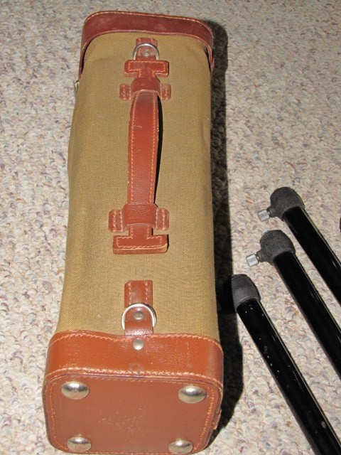 Vintage PENTACON CAMERA FIELD TRIPOD w/ Canvas & Leather Case GERMANY