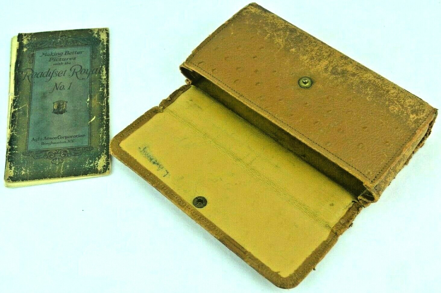 Antique Vintage Retro Leather CAMERA CASE for ANSCO No. 1 Readyset Royal w/book