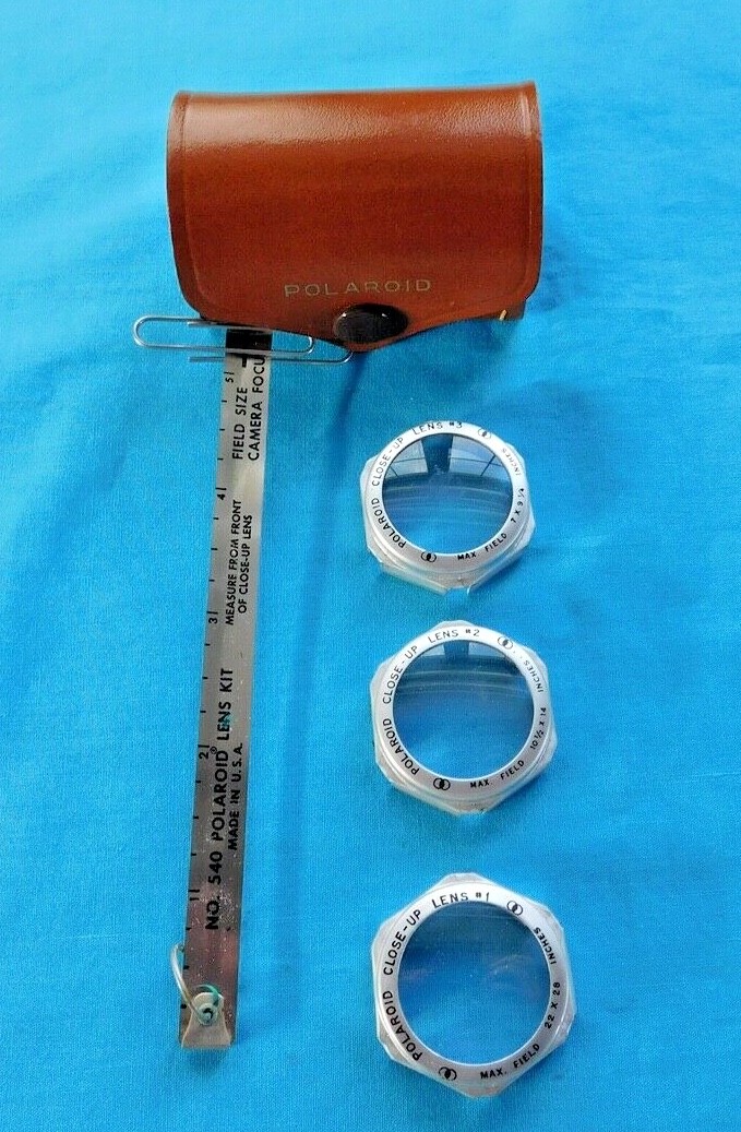 VINTAGE POLAROID CLOSE-UP LENS KIT # 540 COMPLETE 3-LENS, BOOKLET, RULER & CASE