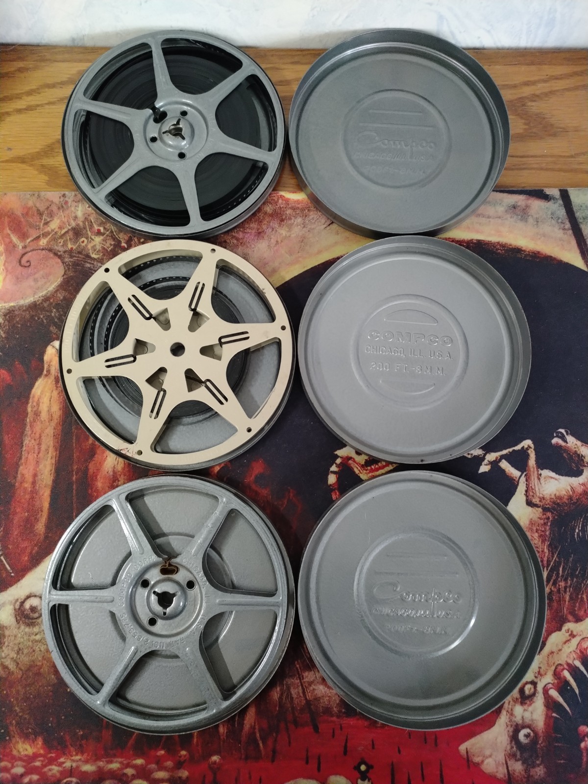 Vintage Compco/Kodascope Metal Film Reels Lot of 3 (2 with Film)