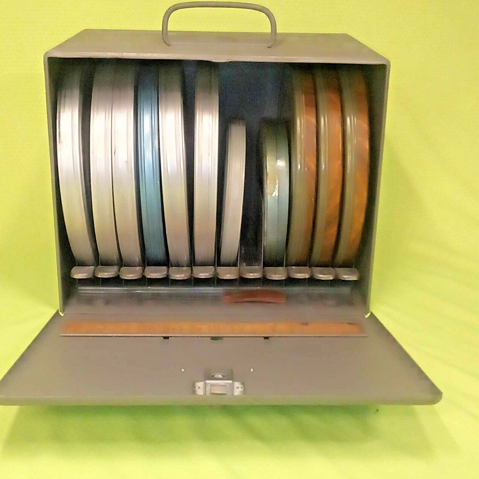🎥 Vintage Metal Brumberger Film Case Box with 11 Film Reels and Cases 🎥