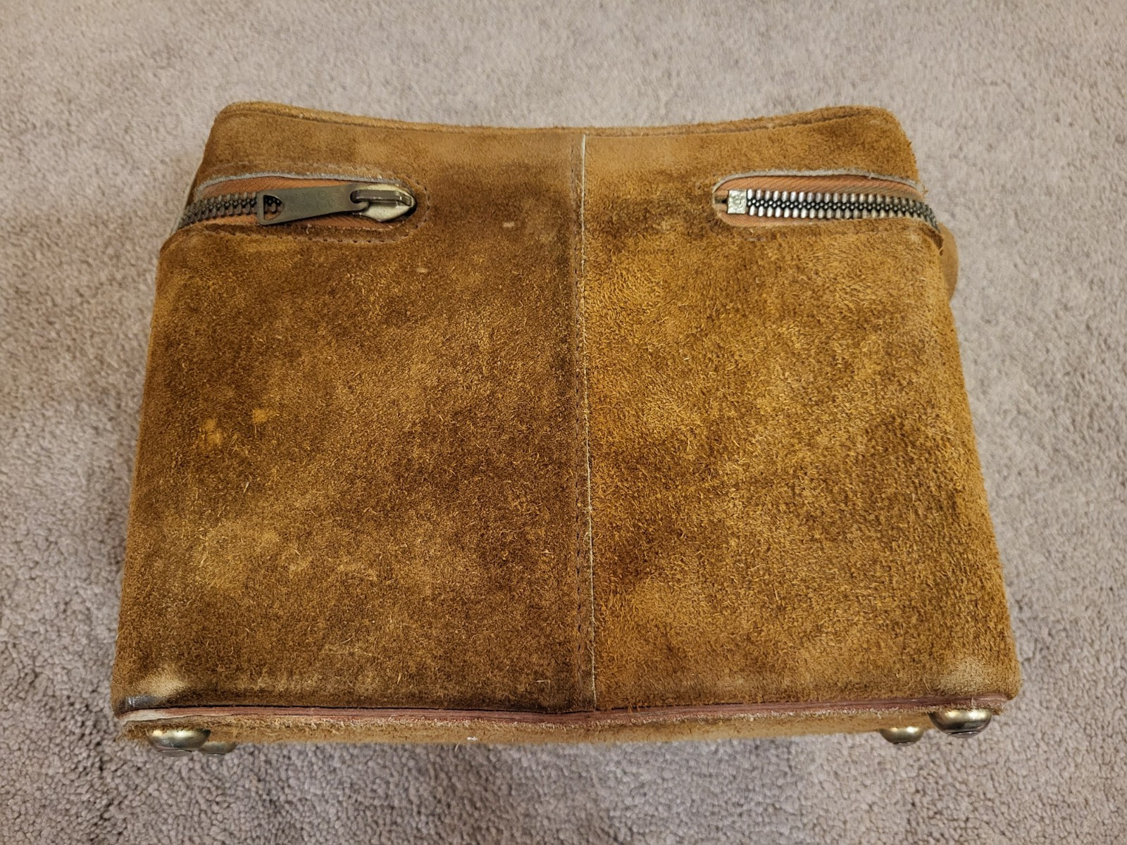Coast Camera Bag Top Grain Genuine Cowhide Suede Made USA Zip Green Interior VTG