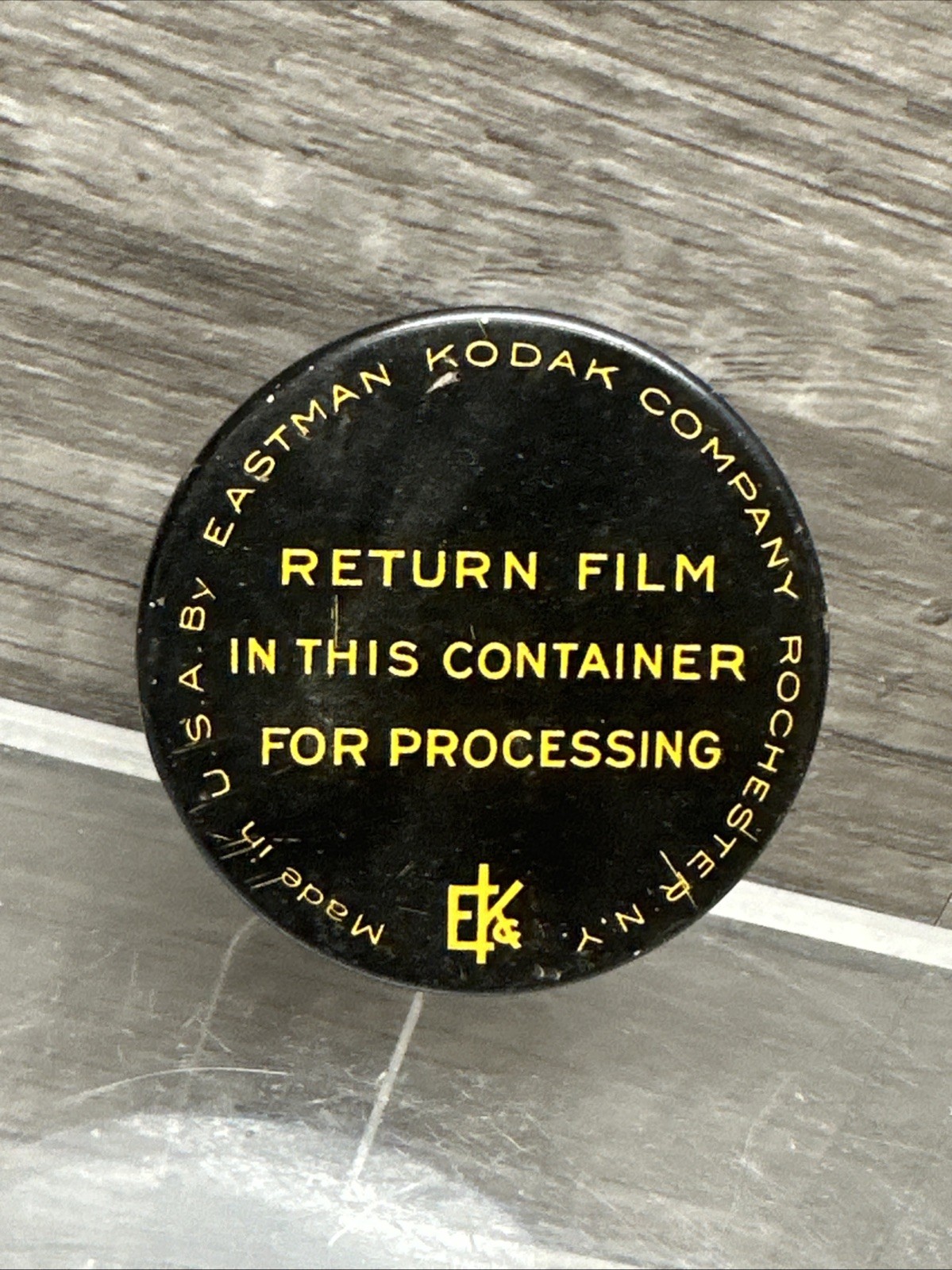 Vintage EASTMAN KODAK Company Round Metal Tin Film RETURN Container Box Holder