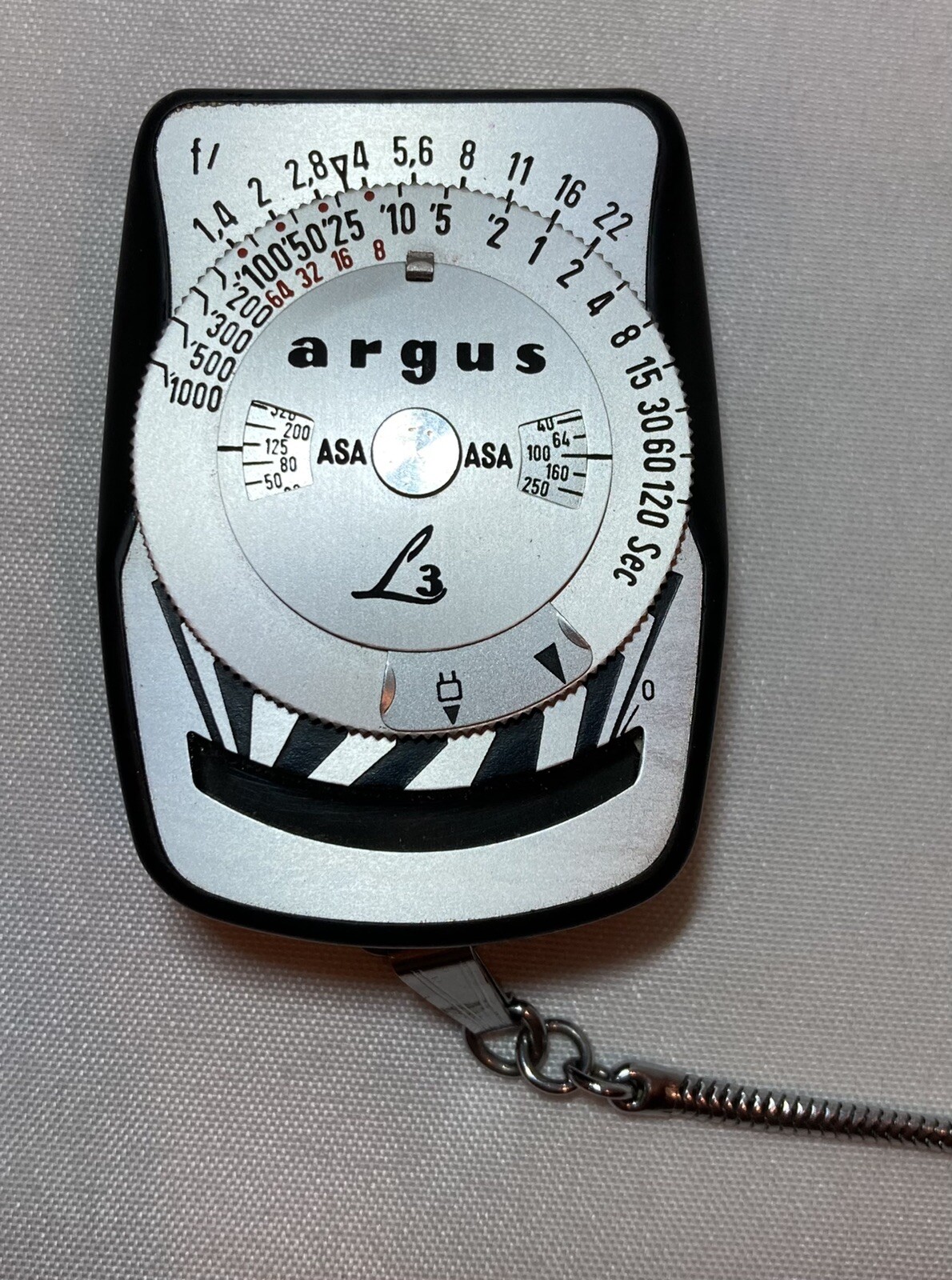 Argus L3 Light Meter Leather Case and Chain Vintage Working Photography