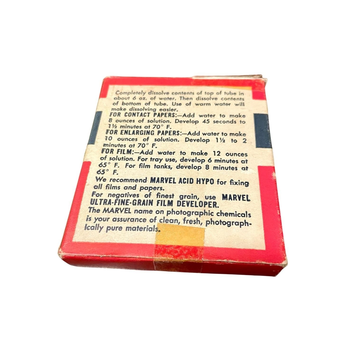 Marvel M-Q Tubes First Quality Film Developer Sears Roebuck and Co Box w 2 tubes