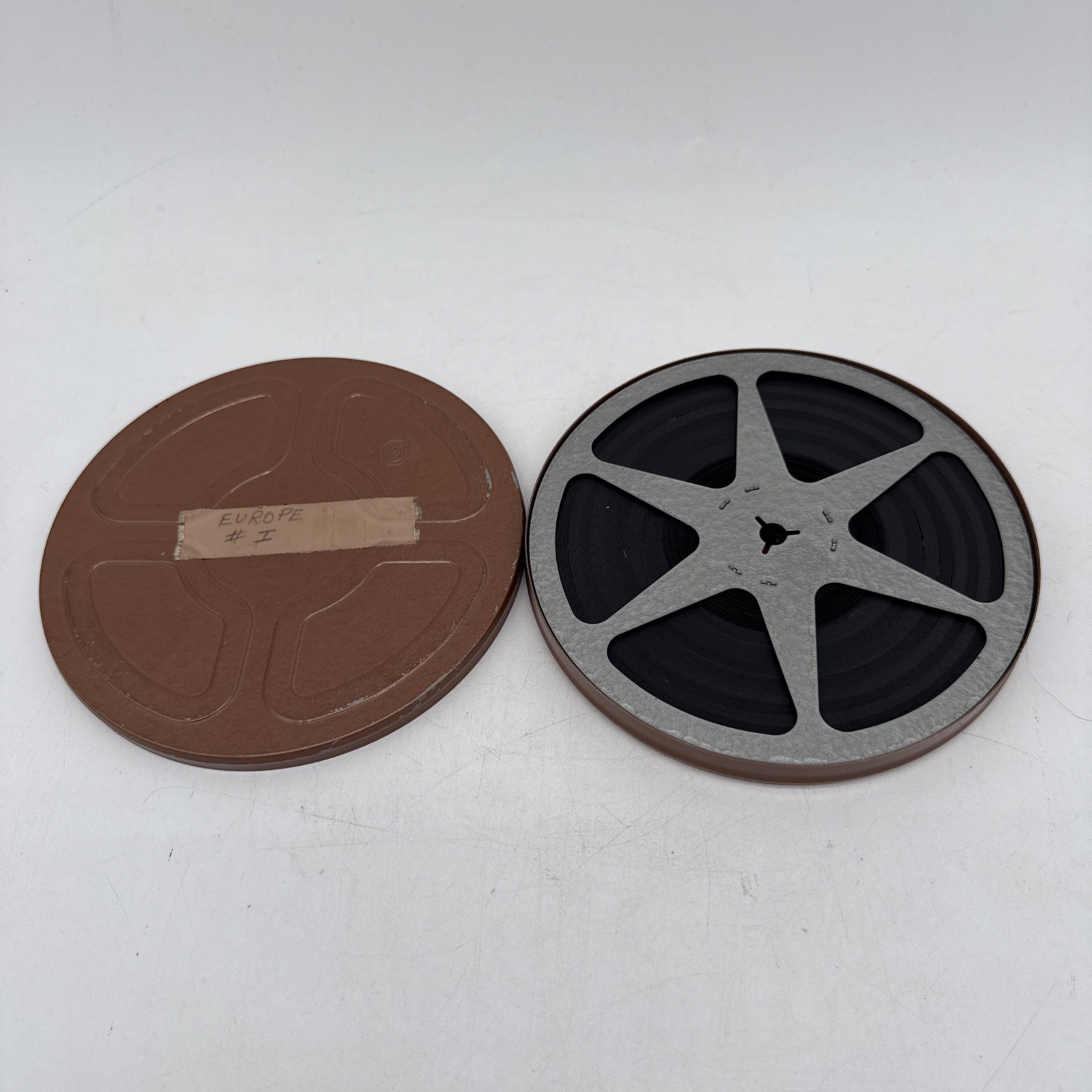 Vintage GB Brown Metal Film Reel Canister 6″ With Film Reel