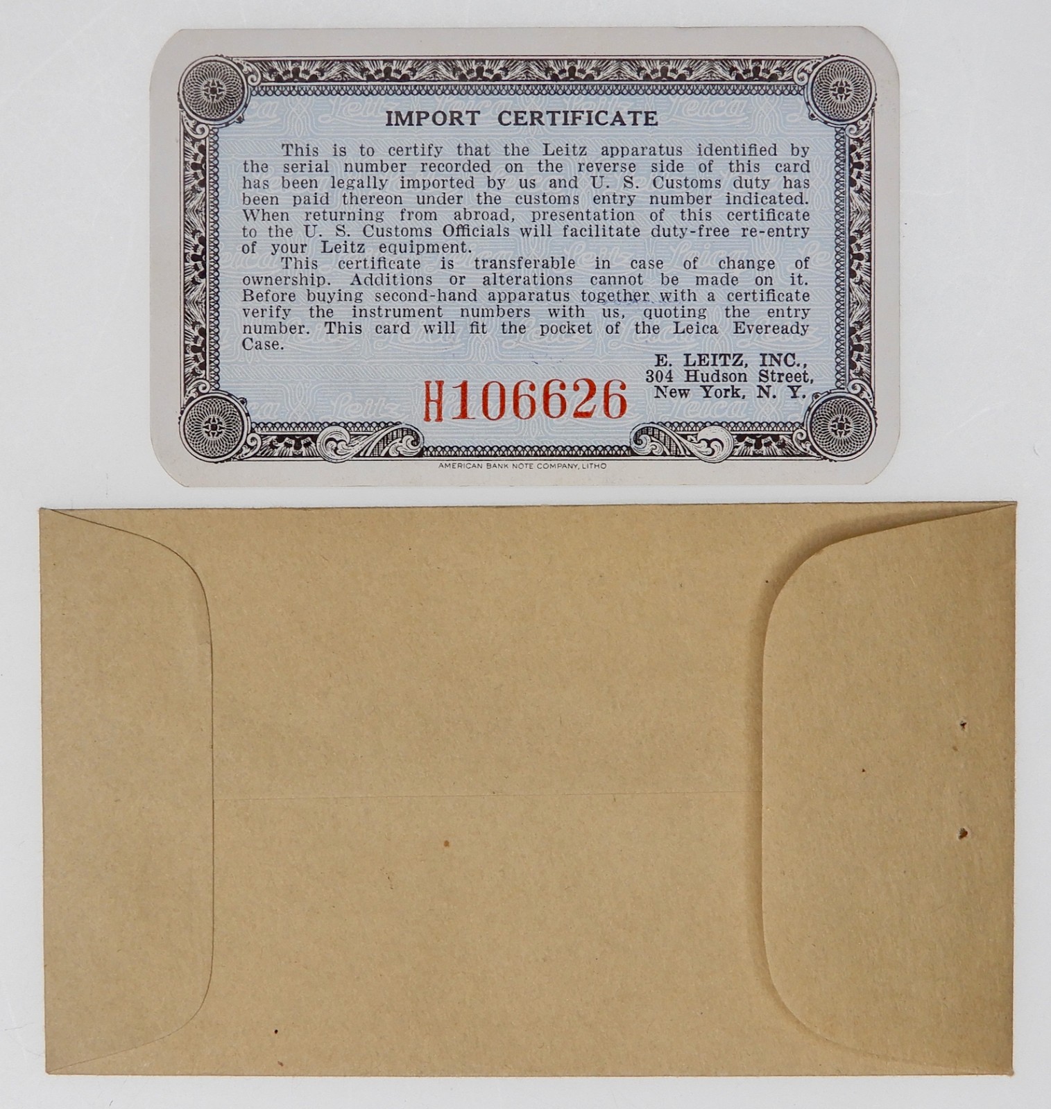 Import Certificate of Leica 50mm f2 Summitar #716799