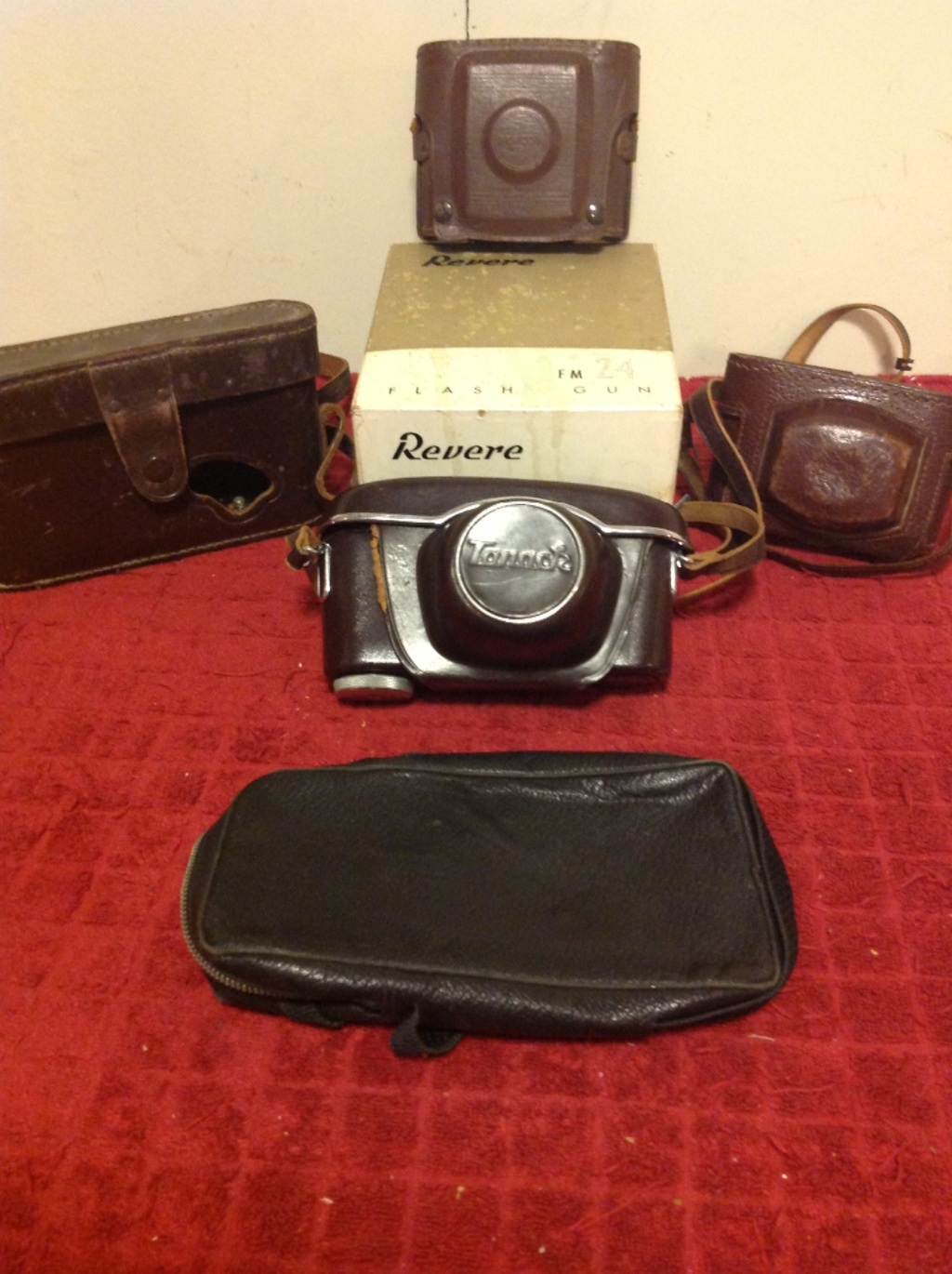 Lot RARE Vintage Leather Camera Cases Tanack Revere Flash Utilo Beacon Lens Box