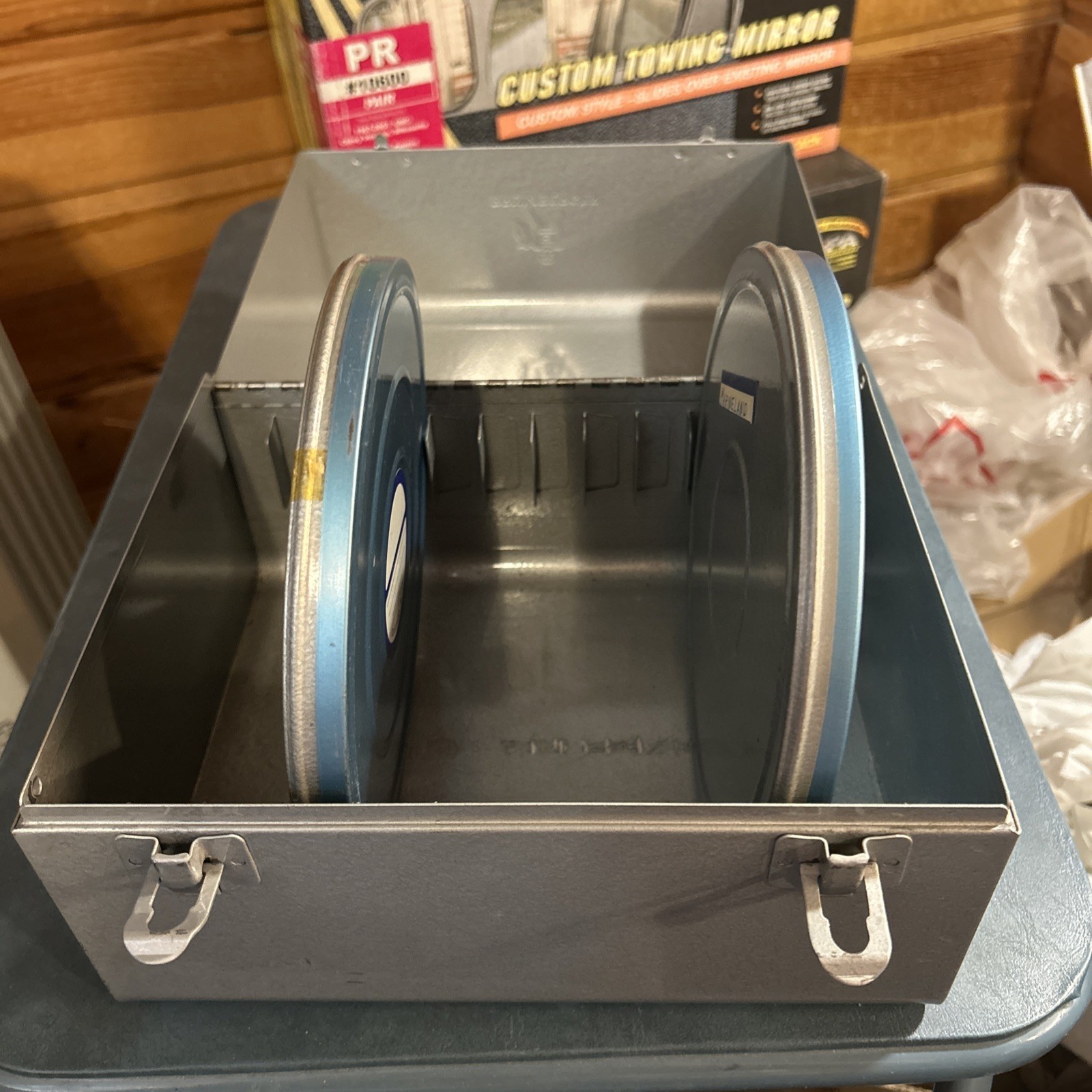 Vintage 50s Brumberger All Metal Movie Reel Box W/2 Empty 7” Cases FREE SHIPPING