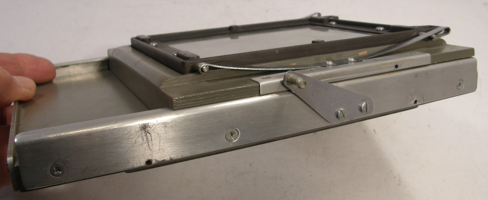 VINTAGE BURKE & JAMES SLIDING BACK REDUCER 3 1/2″ X 4 3/4″ GROUND GLASS W/GRID